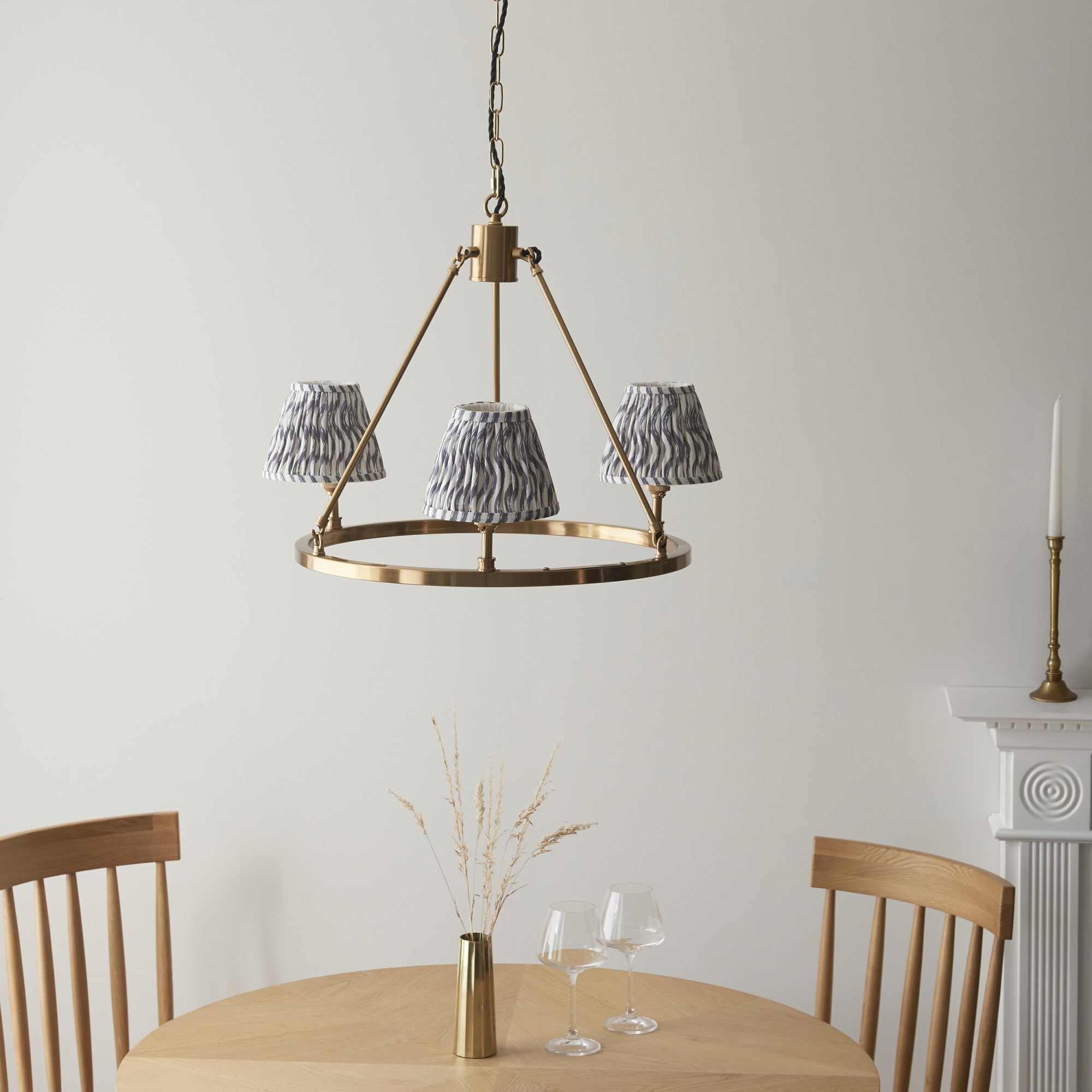 Endon Chester Aged Brass Plate 6 Light Pendant & Ripple 16cm Pearl Grey Shade
