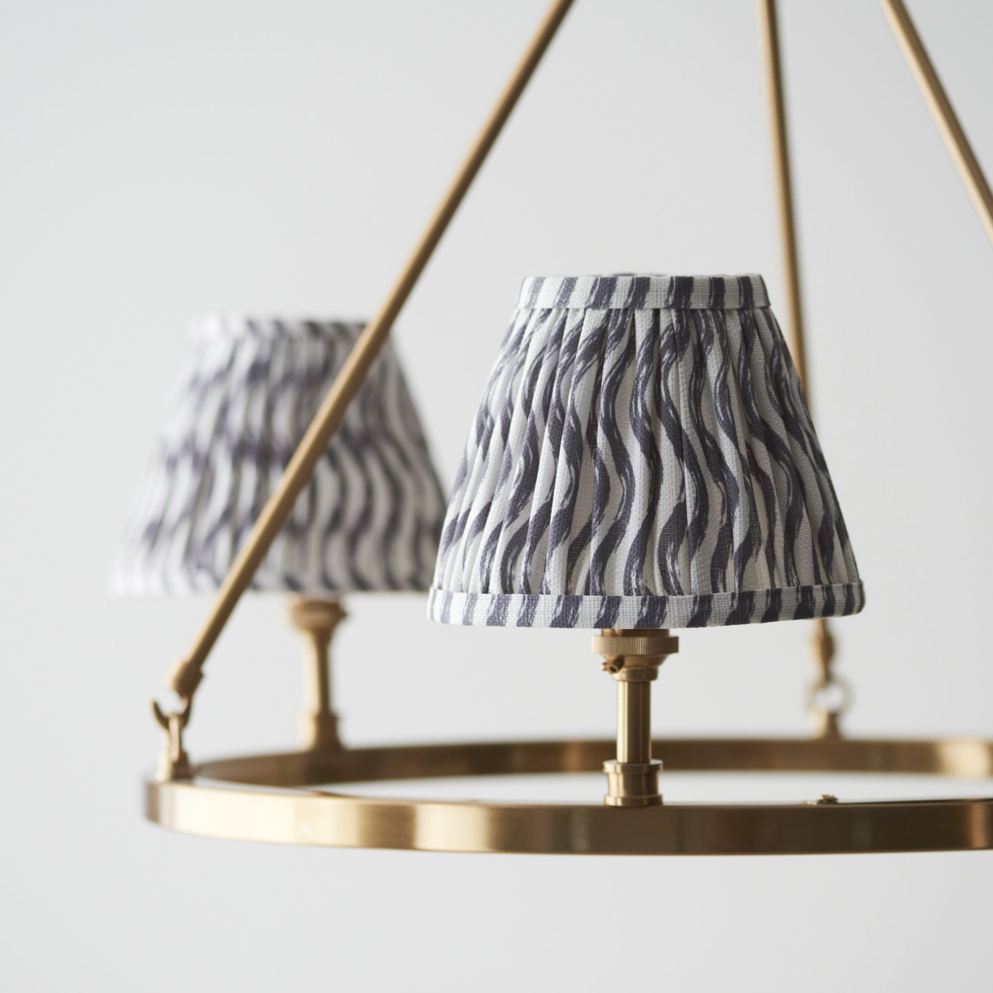 Endon Chester Aged Brass Plate 6 Light Pendant & Ripple 16cm Pearl Grey Shade