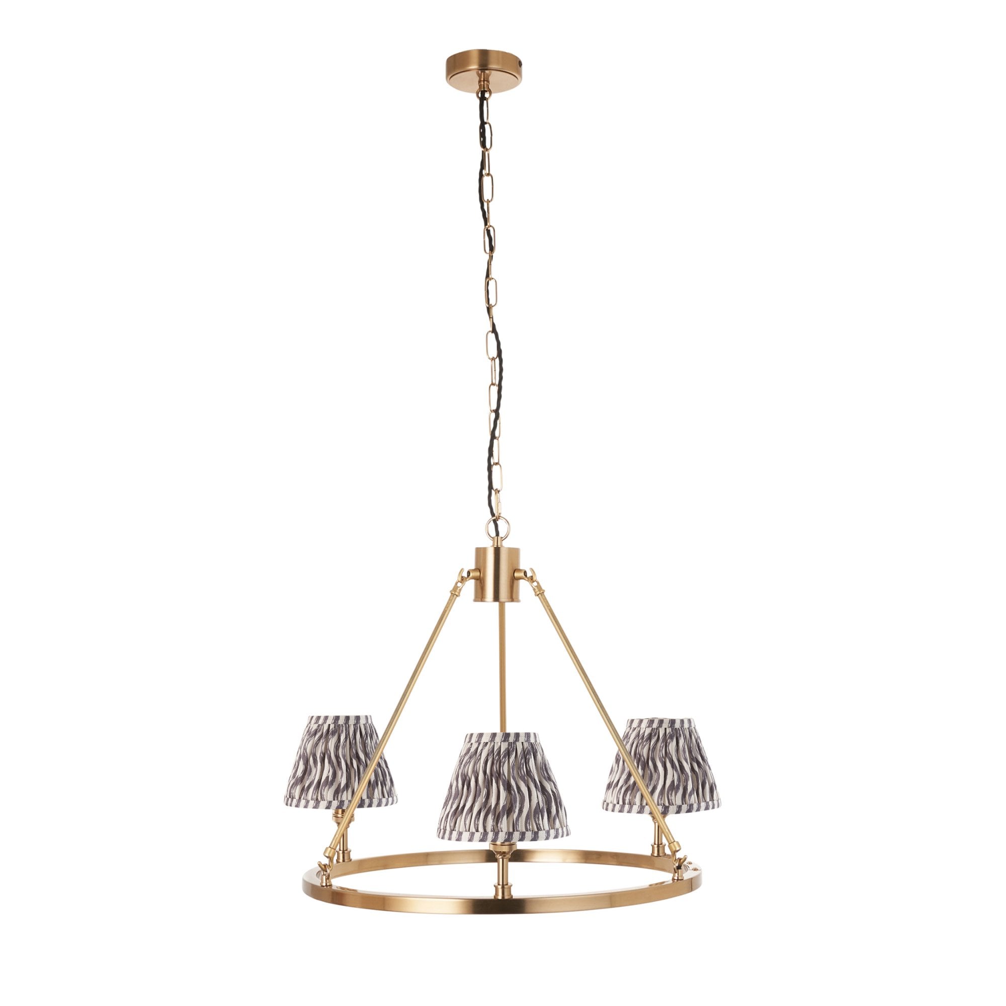 Endon Chester Aged Brass Plate 6 Light Pendant & Ripple 16cm Pearl Grey Shade
