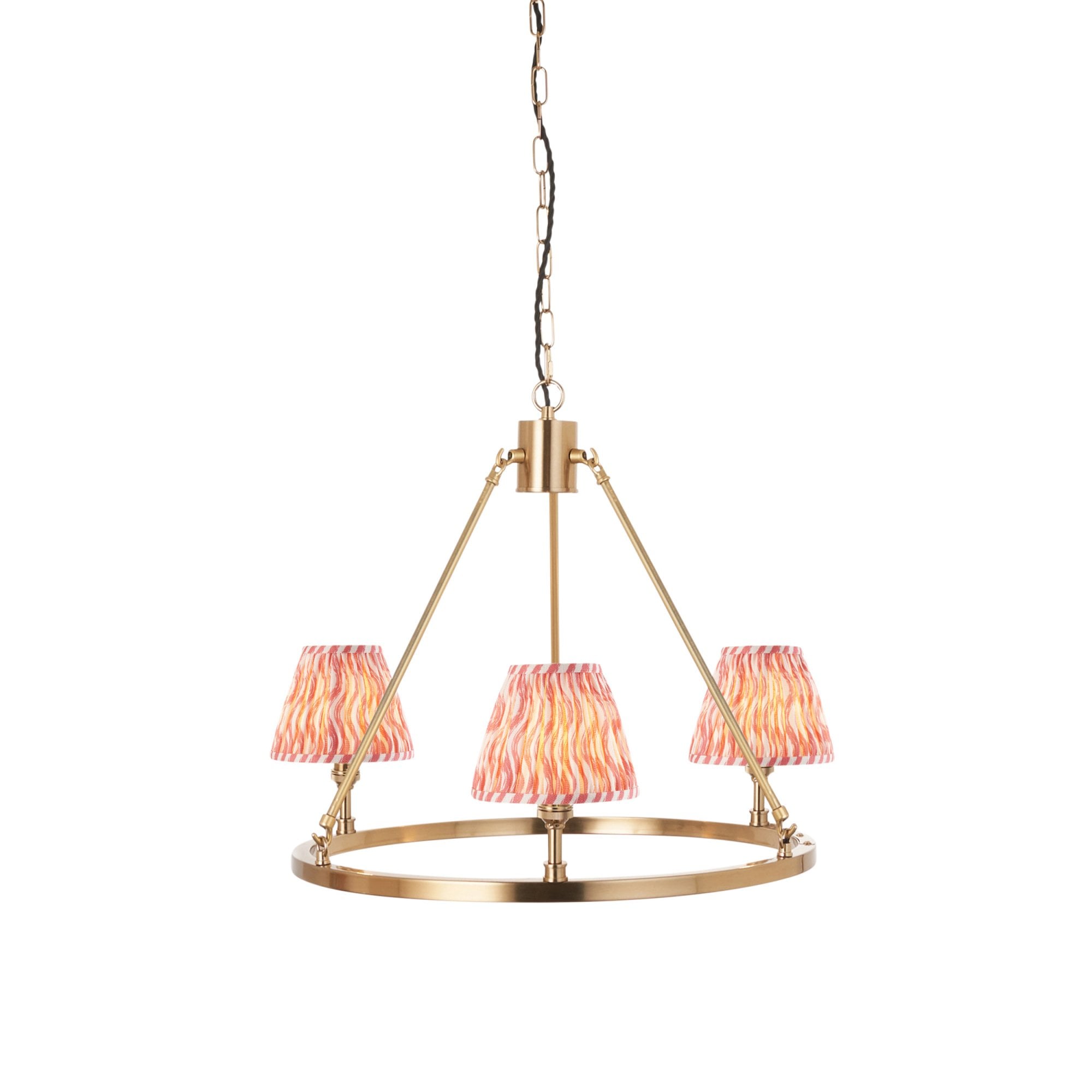 Endon Chester Aged Brass Plate 3 Light Pendant & Ripple 16cm Coral Pink Shade