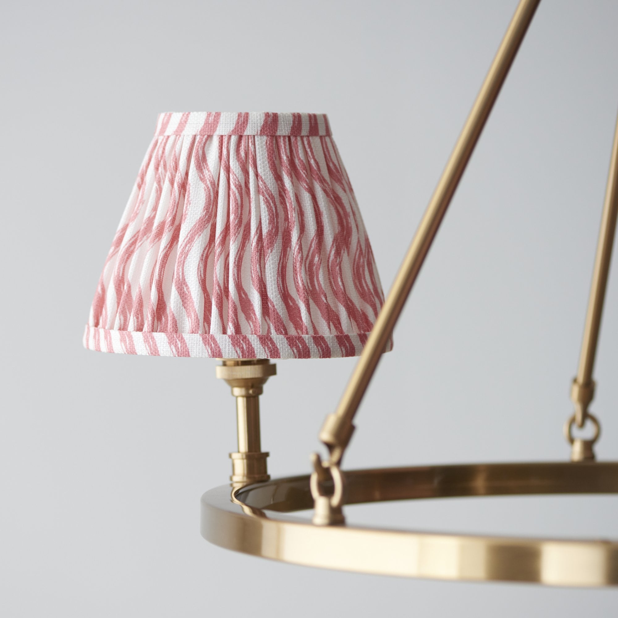 Endon Chester Aged Brass Plate 3 Light Pendant & Ripple 16cm Coral Pink Shade