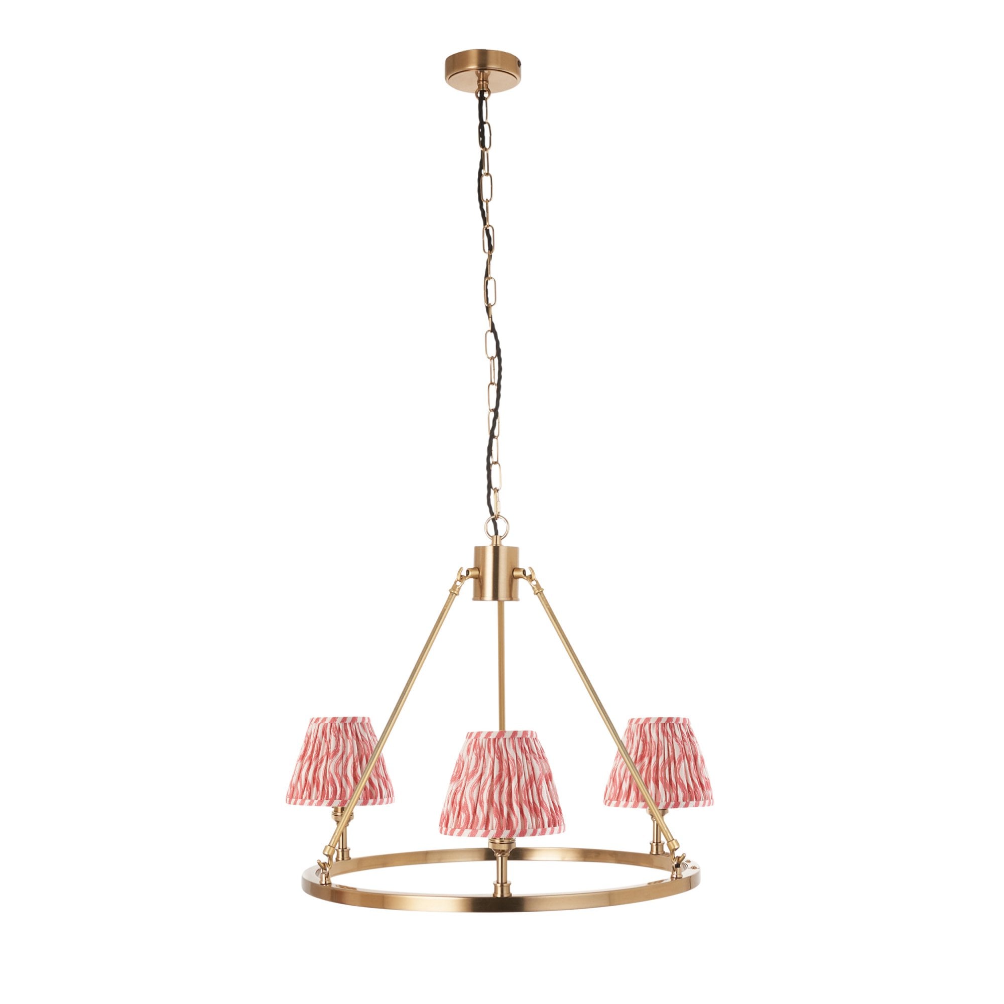 Endon Chester Aged Brass Plate 3 Light Pendant & Ripple 16cm Coral Pink Shade