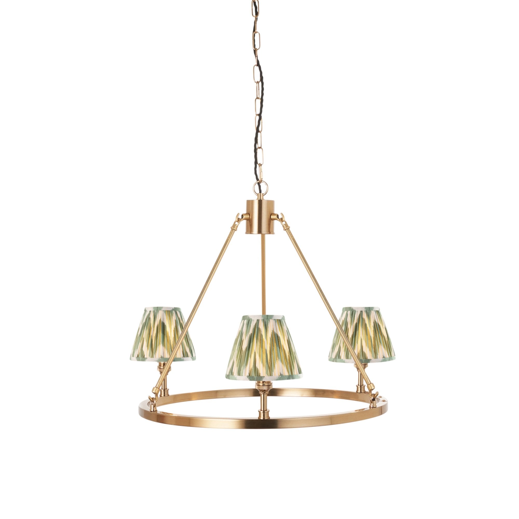 Endon Chester Aged Brass Plate 6 Light Pendant & Zigzag 16cm Cotswold Green Shade