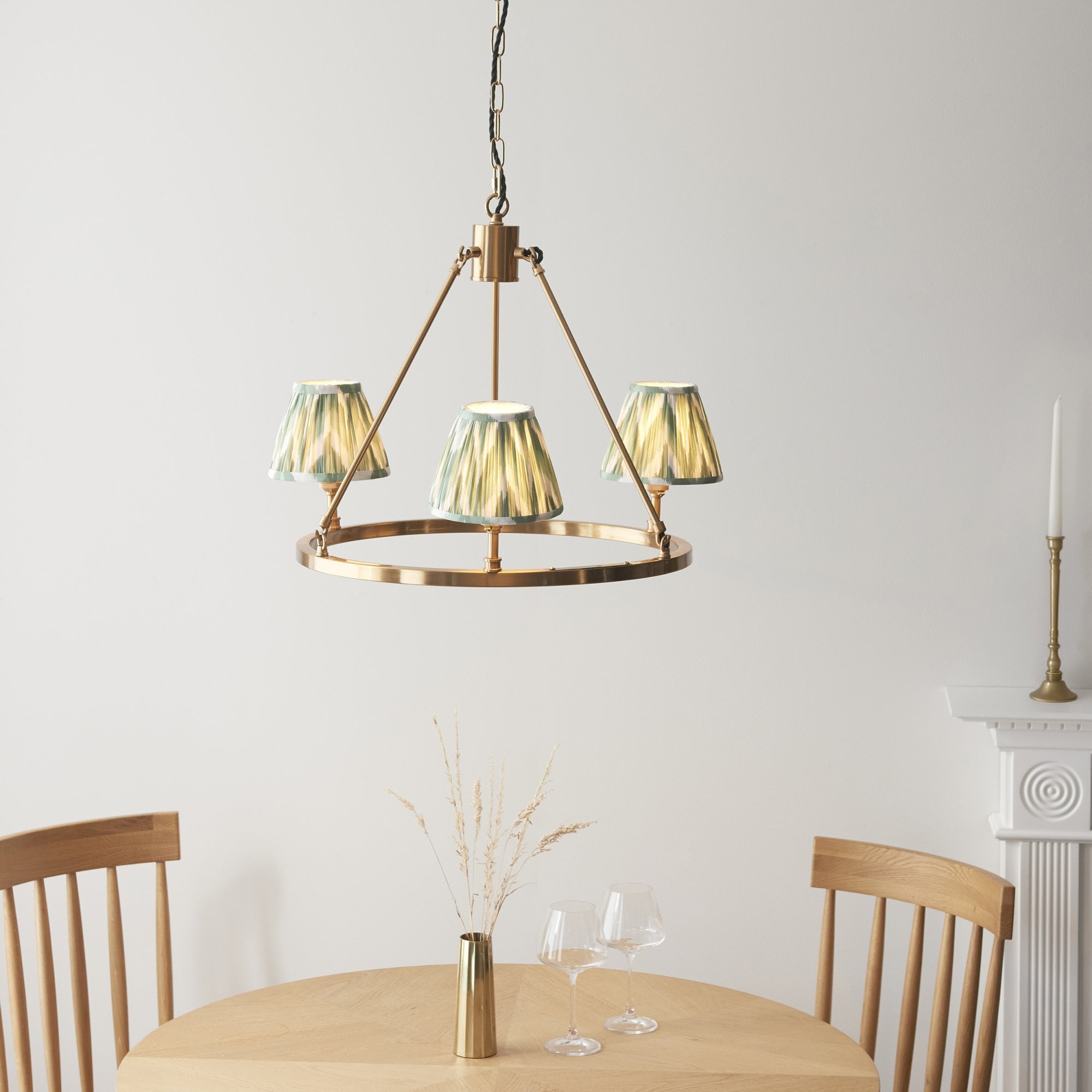 Endon Chester Aged Brass Plate 6 Light Pendant & Zigzag 16cm Cotswold Green Shade