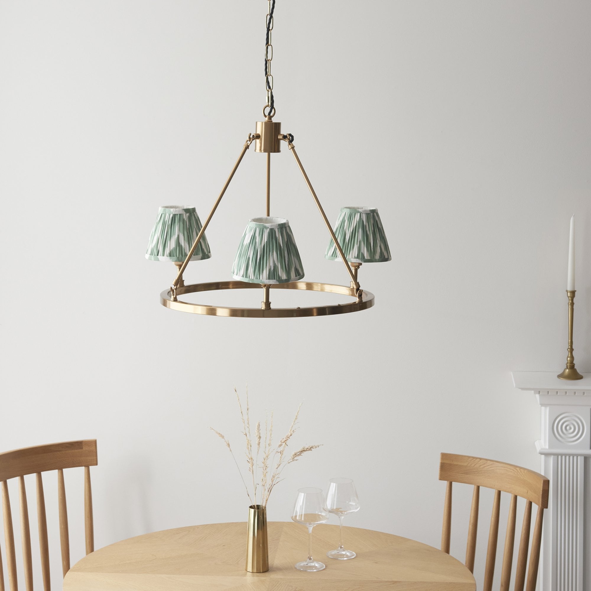 Endon Chester Aged Brass Plate 6 Light Pendant & Zigzag 16cm Cotswold Green Shade
