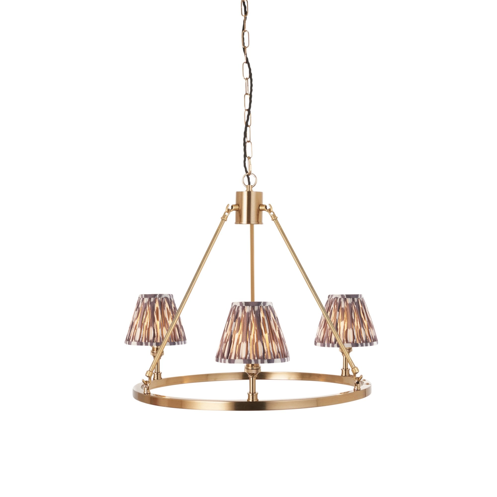 Endon Chester Aged Brass Plate 3 Light Pendant & Ikat 16cm Pearl Grey Shade