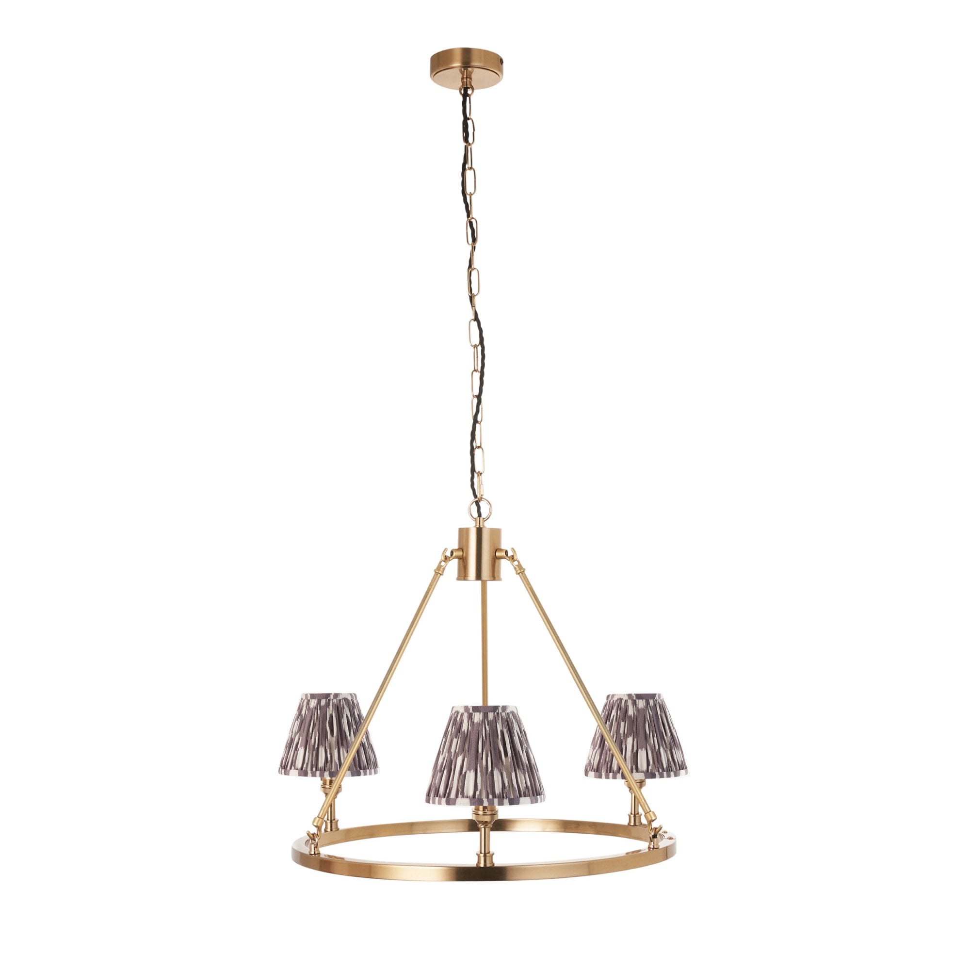 Endon Chester Aged Brass Plate 3 Light Pendant & Ikat 16cm Pearl Grey Shade