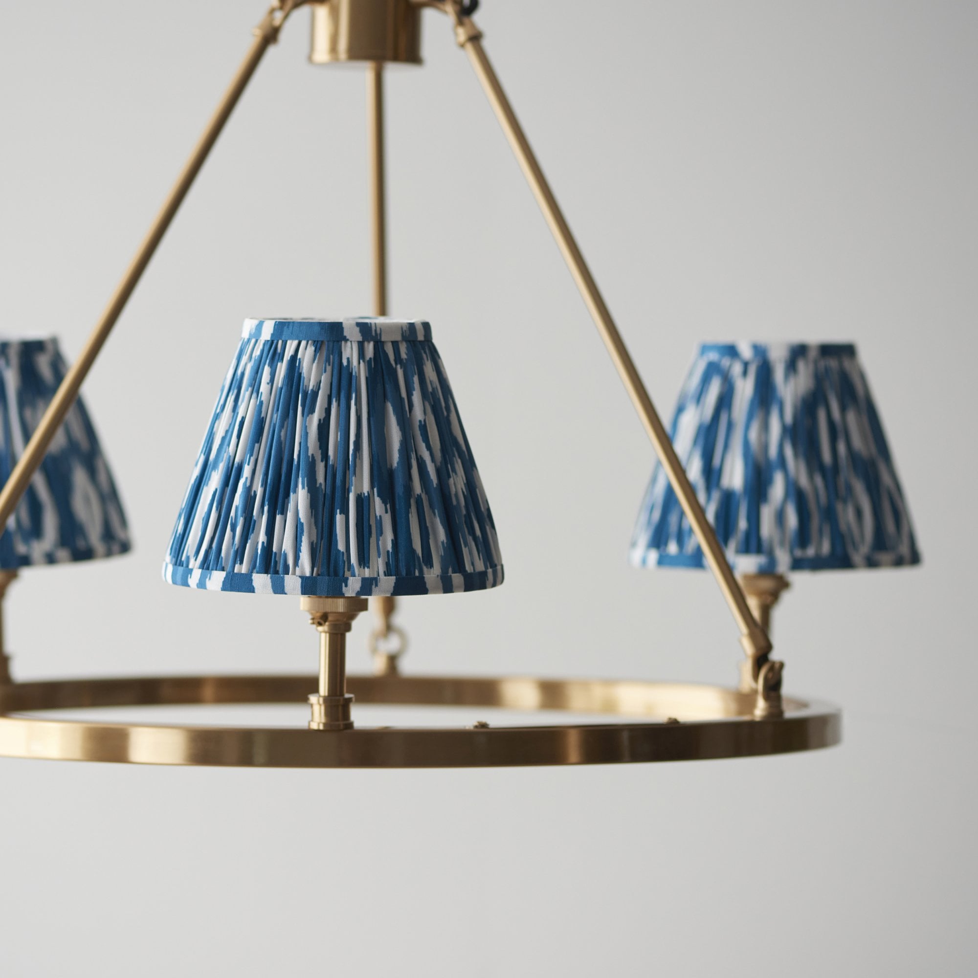 Endon Chester Aged Brass Plate 6 Light Pendant & Ikat 16cm Marlin Blue Shade
