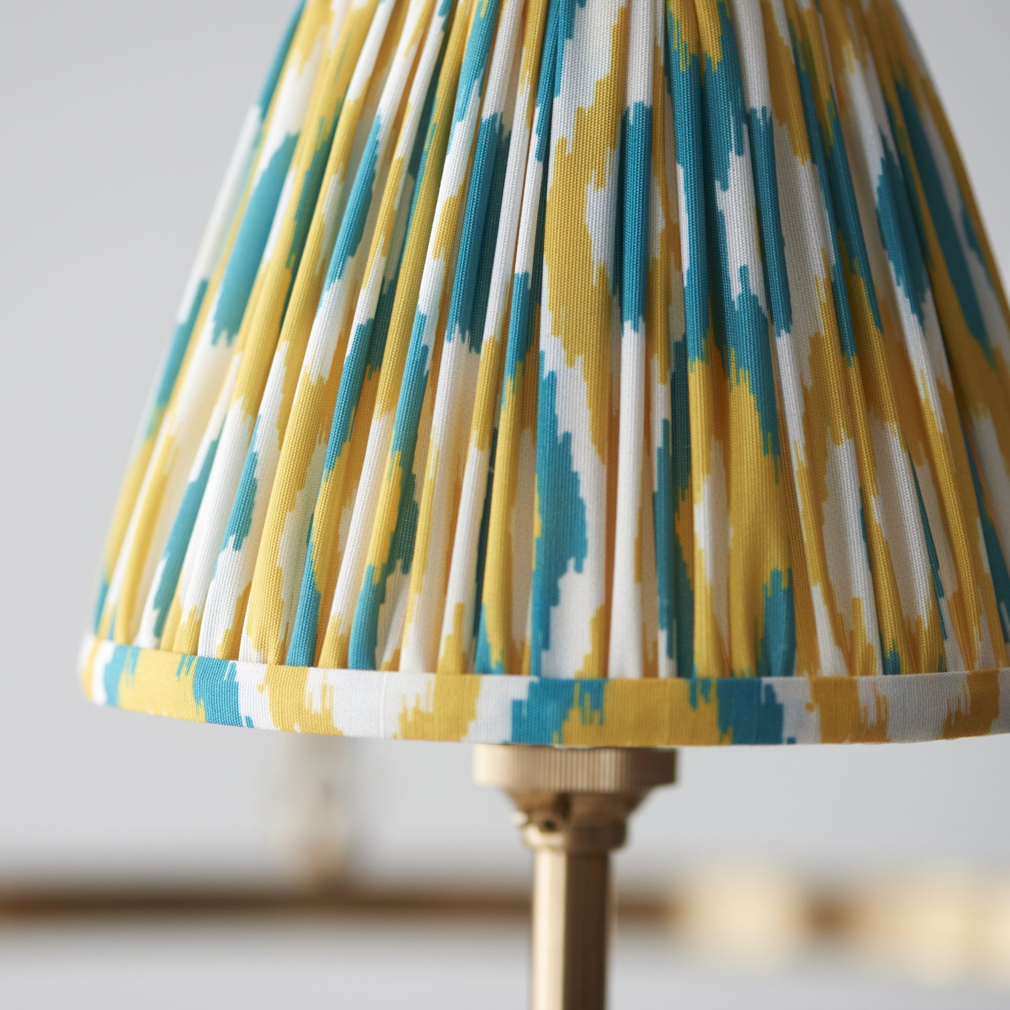 Endon Chester Aged Brass Plate 3 Light Pendant & Ikat 16cm Yellow & Jade Shade