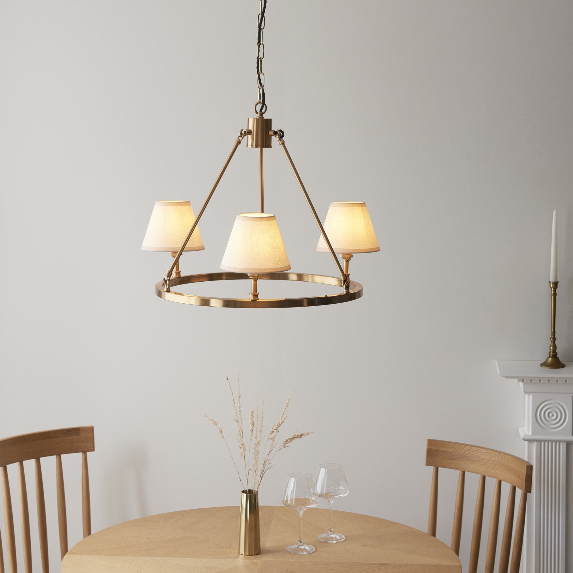 Endon Chester Aged Brass Plate 6 Light Pendant & Ivy 16cm Vintage White Shade