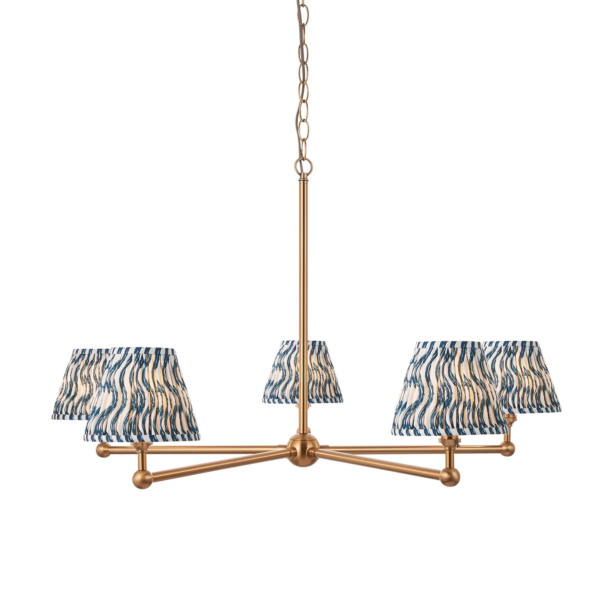 Endon Santiago Brushed Aged Brass 5 Light Pendant & Ripple 16cm Marlin Blue Shade