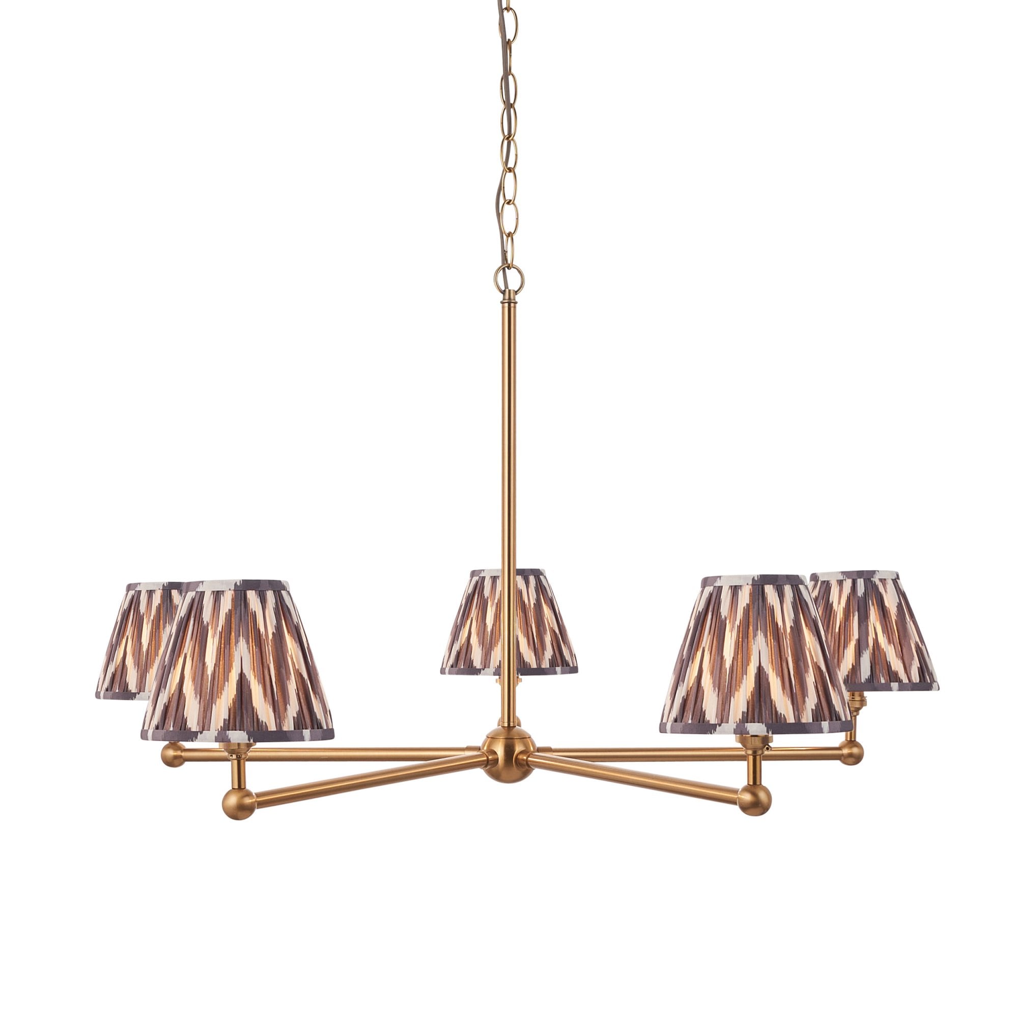 Endon Santiago Brushed Aged Brass 5 Light Pendant & Zigzag 16cm Pearl Grey Shade