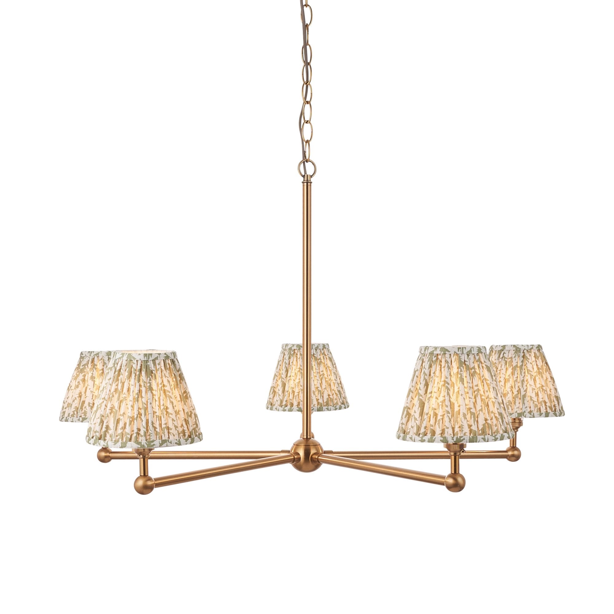 Endon Santiago Brushed Aged Brass 5 Light Pendant & Leaf 16cm Herb Garden Green Shade