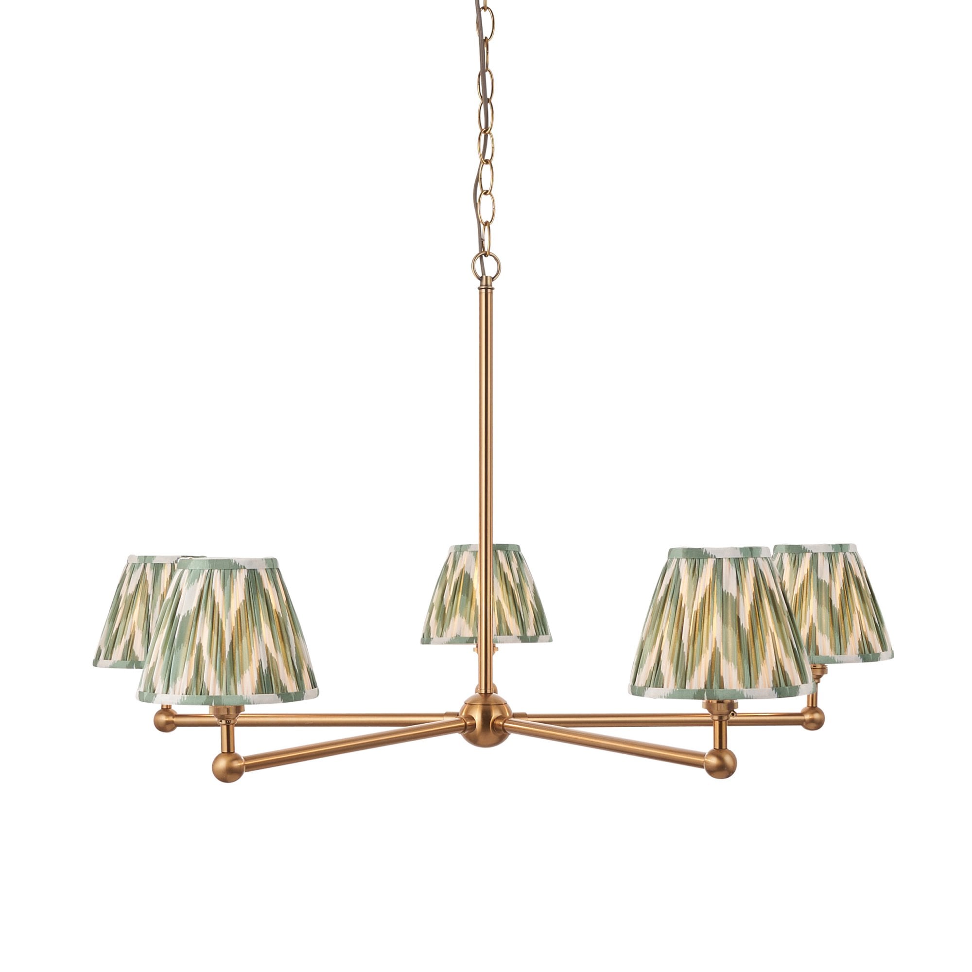 Endon Santiago Brushed Aged Brass 5 Light Pendant & Zigzag 16cm Cotswold Green Shade