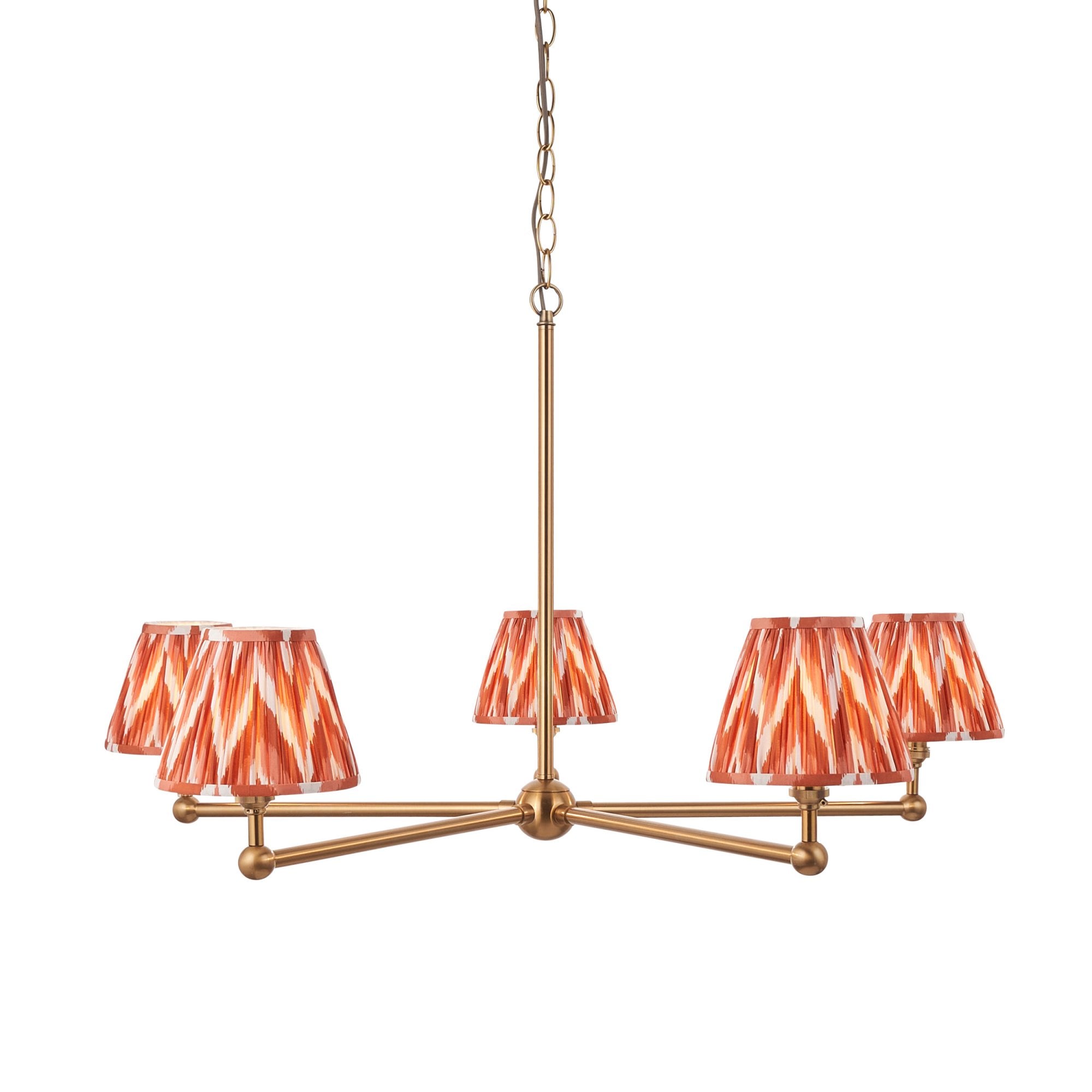 Endon Santiago Brushed Aged Brass 5 Light Pendant & Zigzag 16cm Apricot Orange Shade