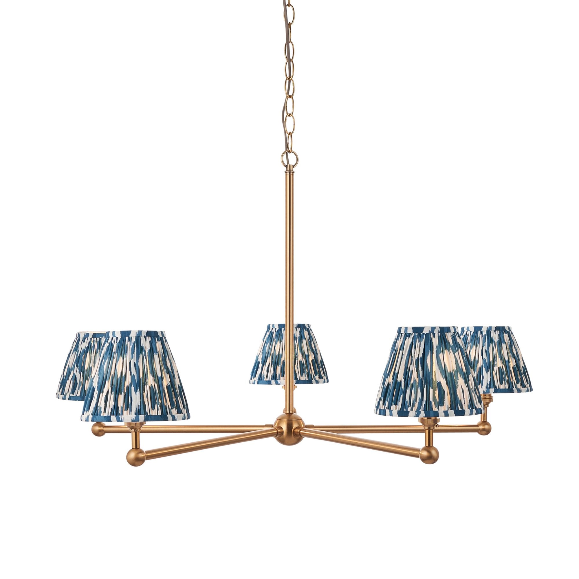Endon Santiago Brushed Aged Brass 5 Light Pendant & Ikat 16cm Marlin Blue Shade