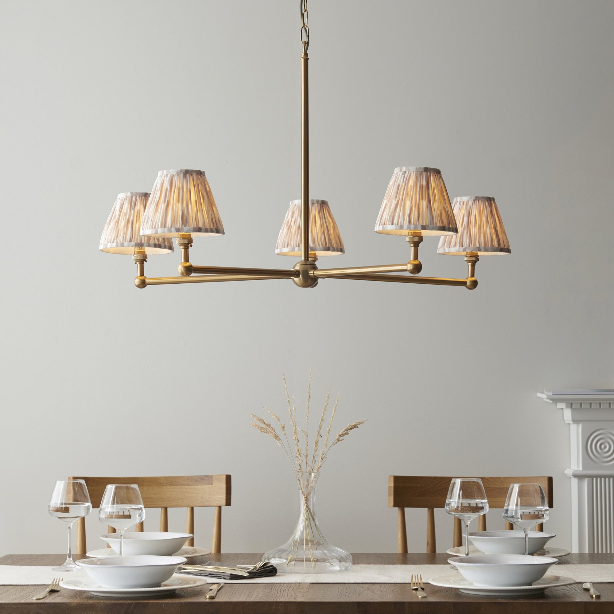 Endon Santiago Brushed Aged Brass 5 Light Pendant & Ikat 16cm Neutral Shade
