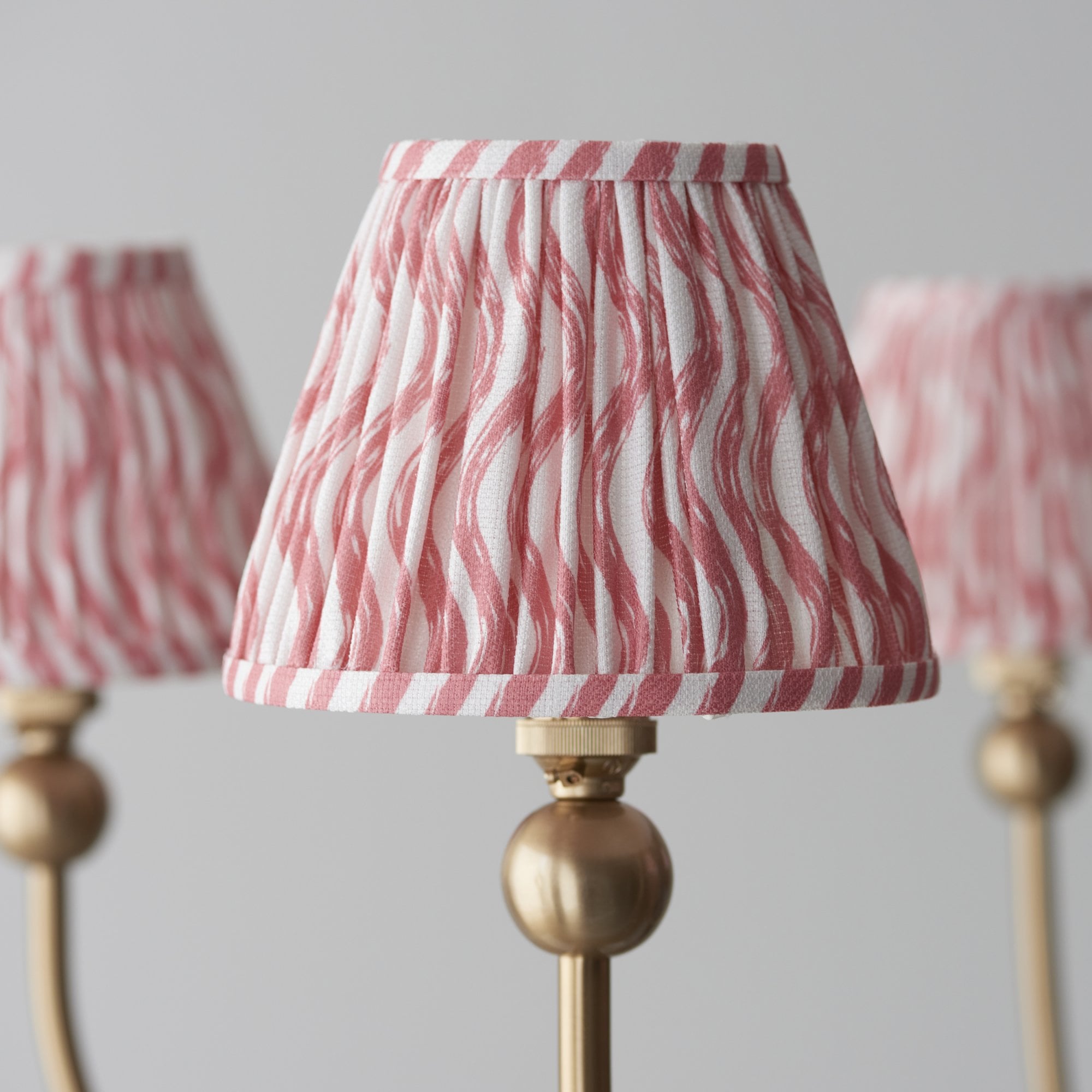 Endon Santiago Curved Brushed Aged Brass 5 Light Pendant & Ripple 16cm Coral Pink Shade