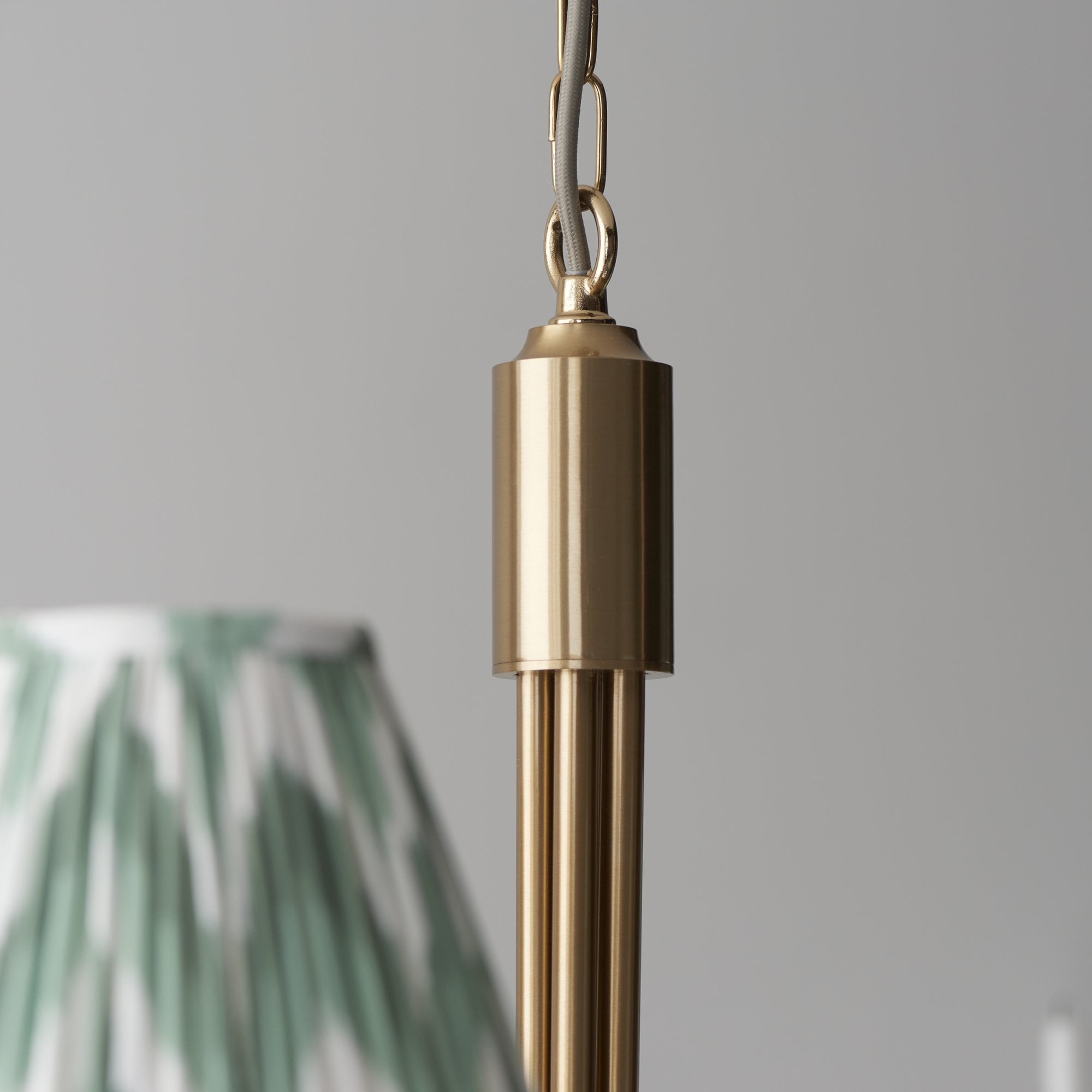 Endon Santiago Curved Brushed Aged Brass 5 Light Pendant & Zigzag 16cm Cotswold Green Shade