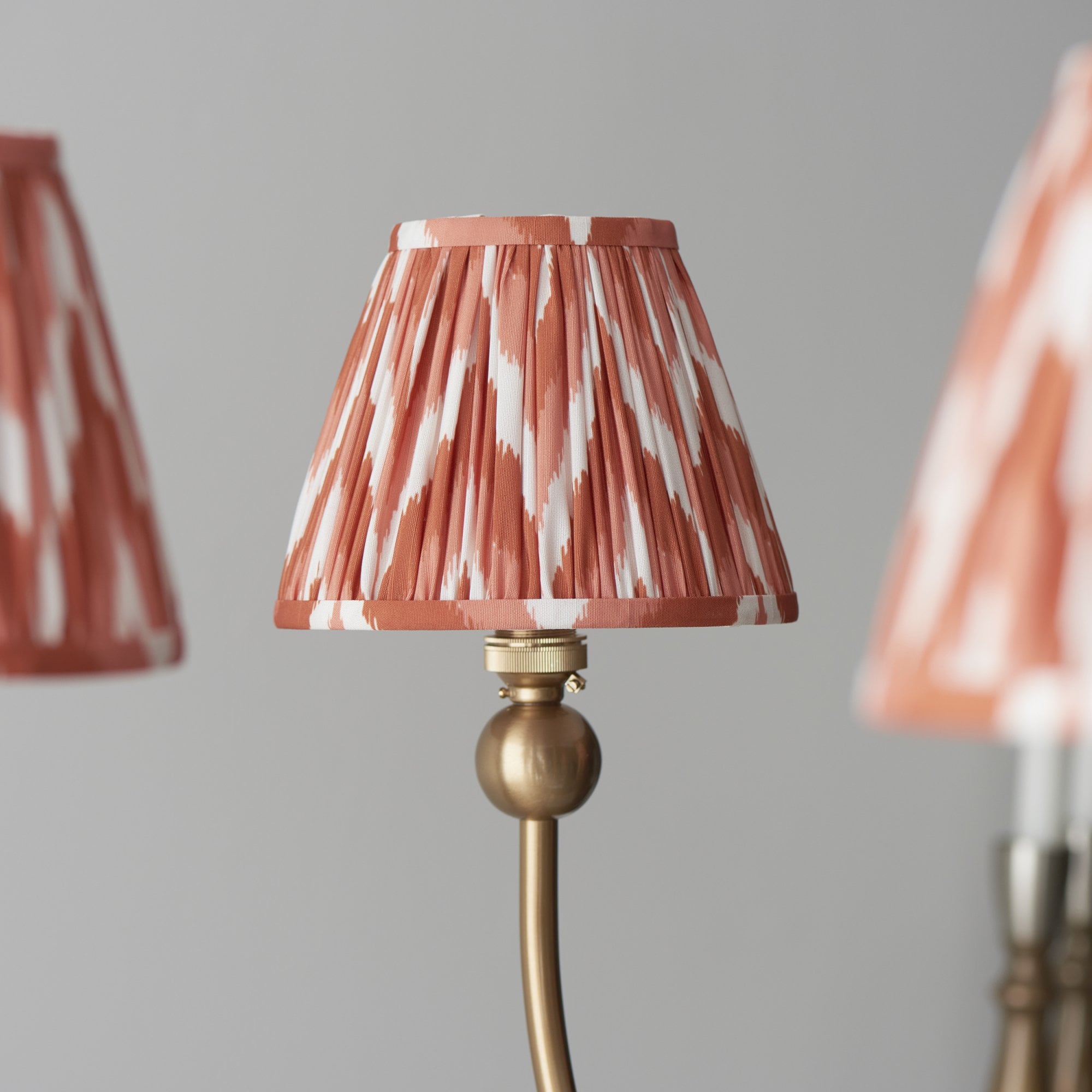 Endon Santiago Curved Brushed Aged Brass 5 Light Pendant & Zigzag 16cm Apricot Orange Shade