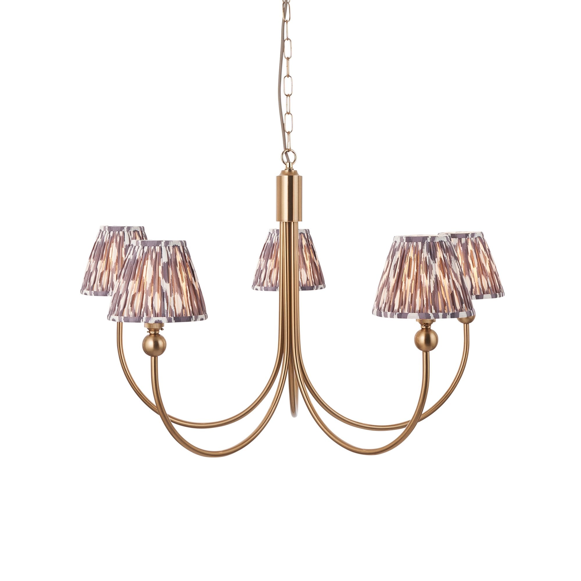 Endon Santiago Curved Brushed Aged Brass 5 Light Pendant & Ikat 16cm Pearl Grey Shade