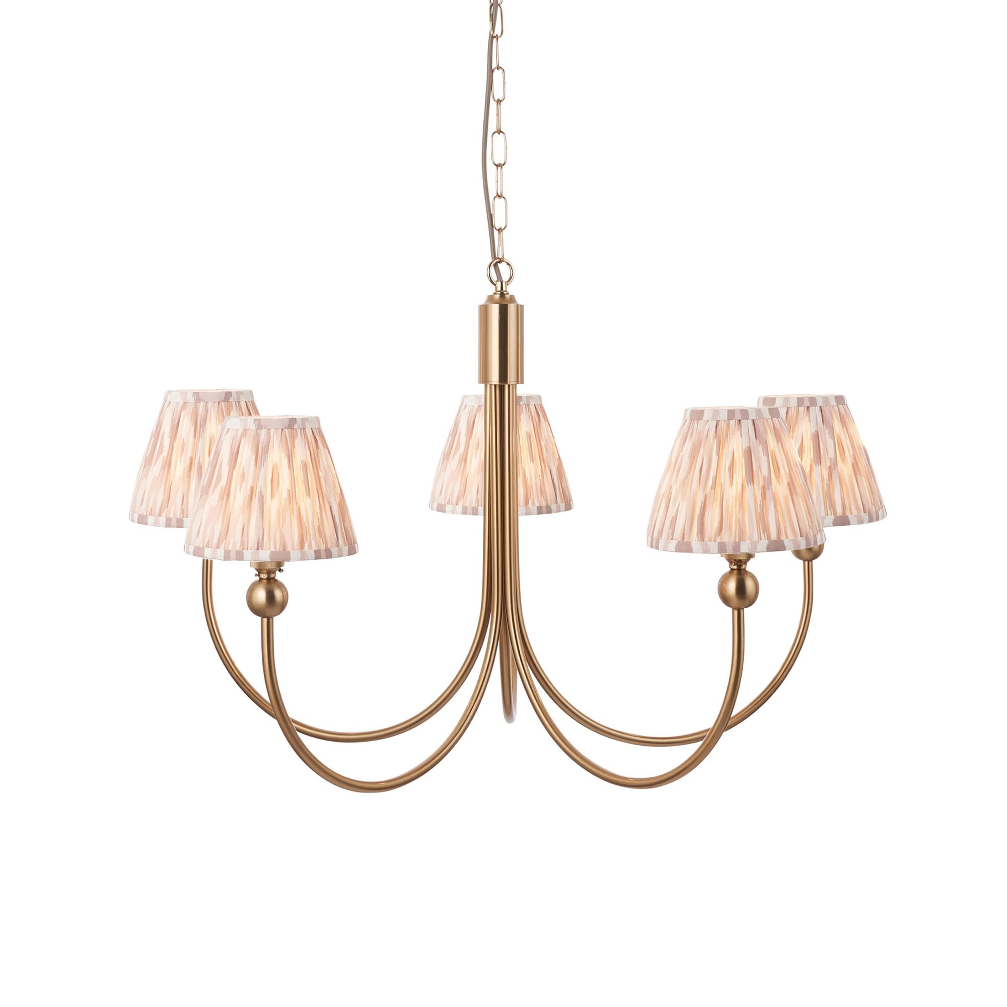 Endon Santiago Curved Brushed Aged Brass 5 Light Pendant & Ikat 16cm Neutral Shade