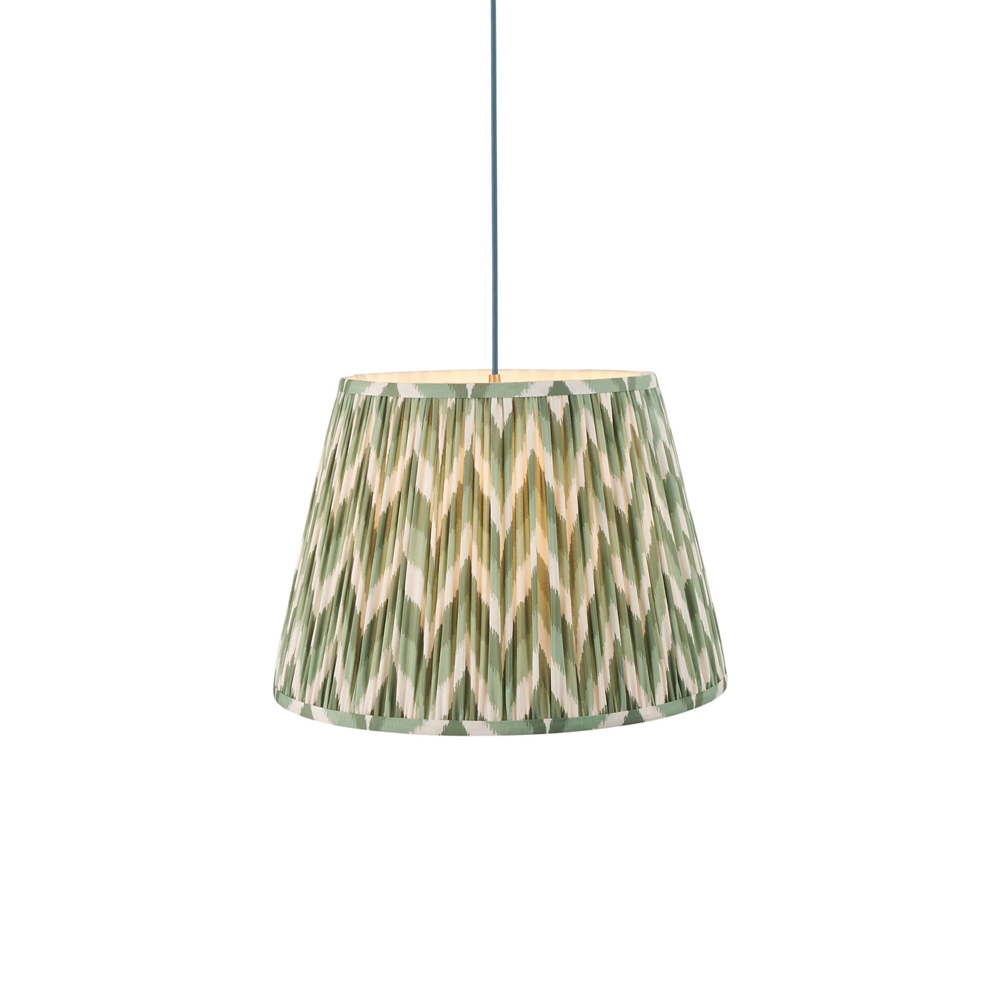 Endon Eltham Subtle Blue Braided Cable Pendant & Zigzag 40cm Cotswold Green Shade
