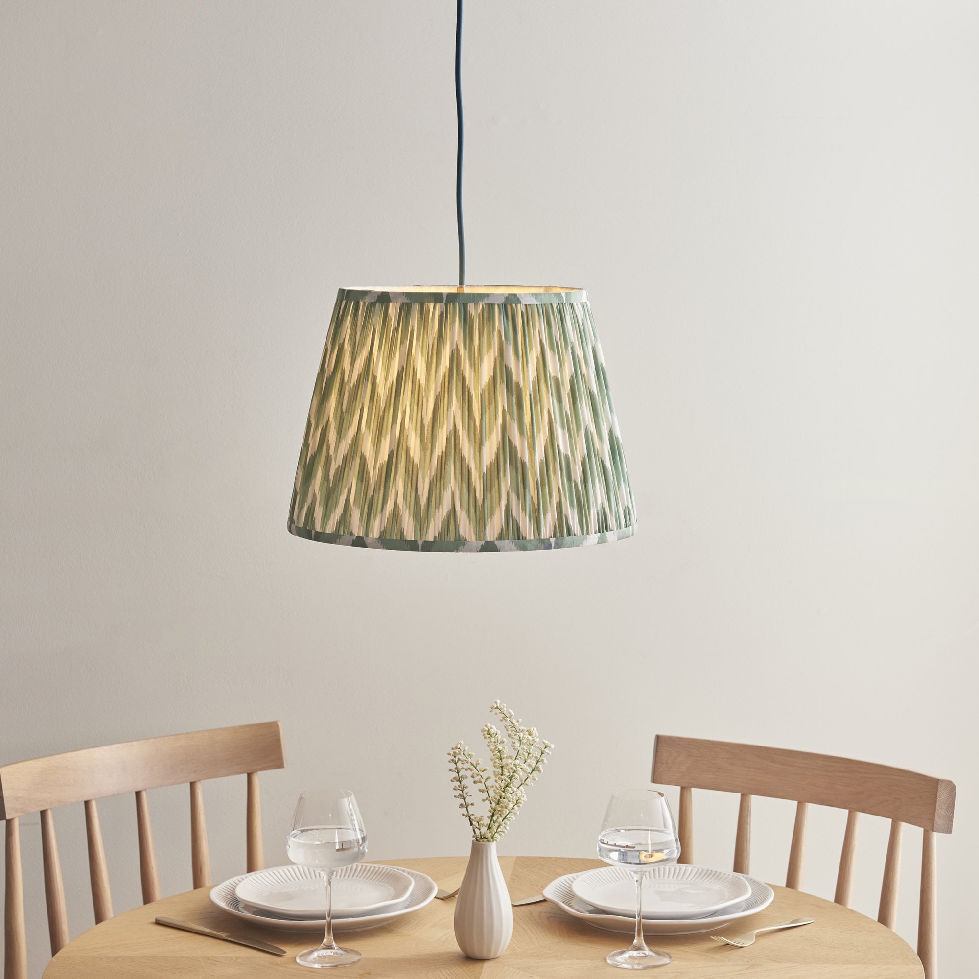 Endon Eltham Subtle Blue Braided Cable Pendant & Zigzag 40cm Cotswold Green Shade