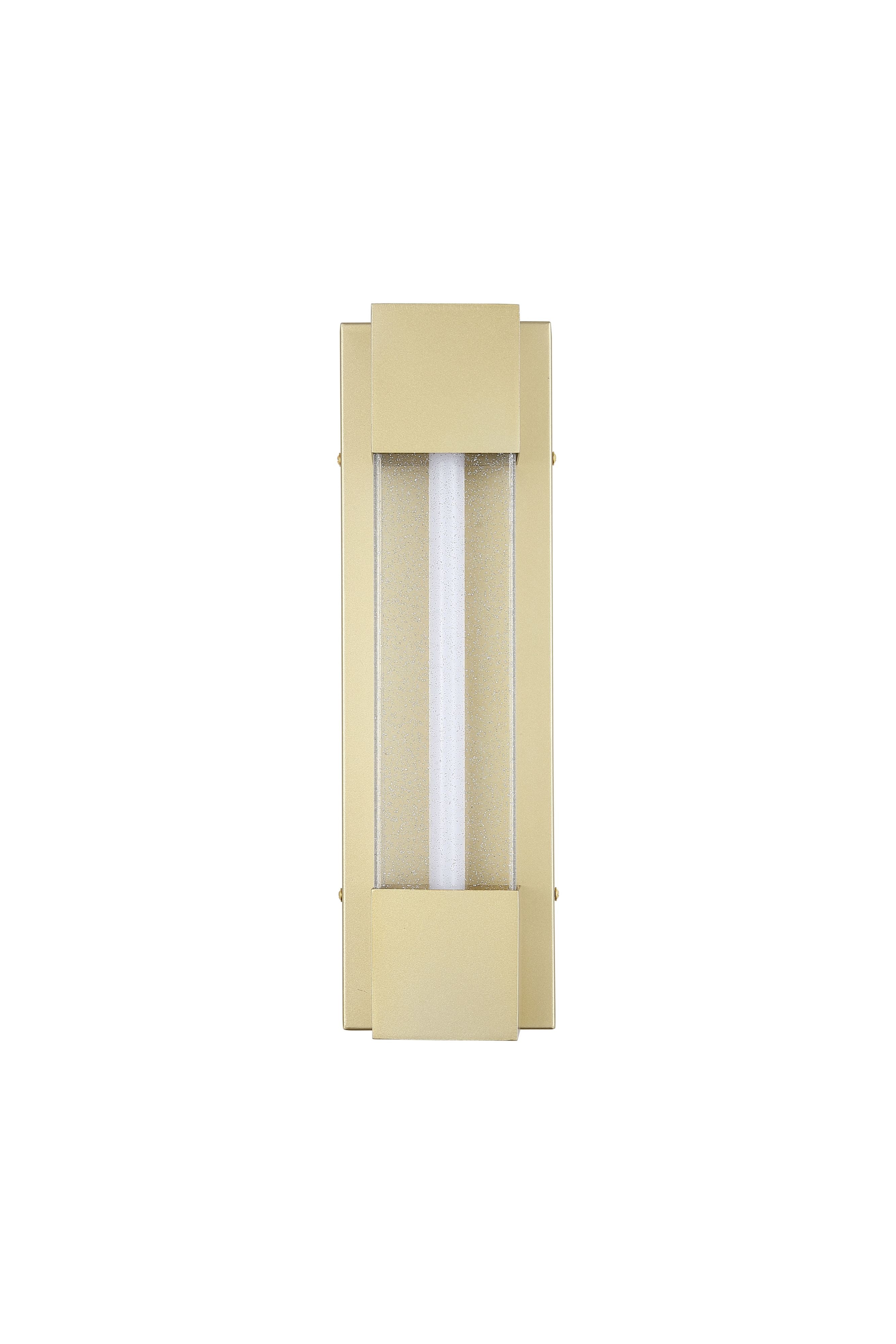Sacramento 40cm outdoor LED wall light in painted gold, front view lit, studio shot on a white background