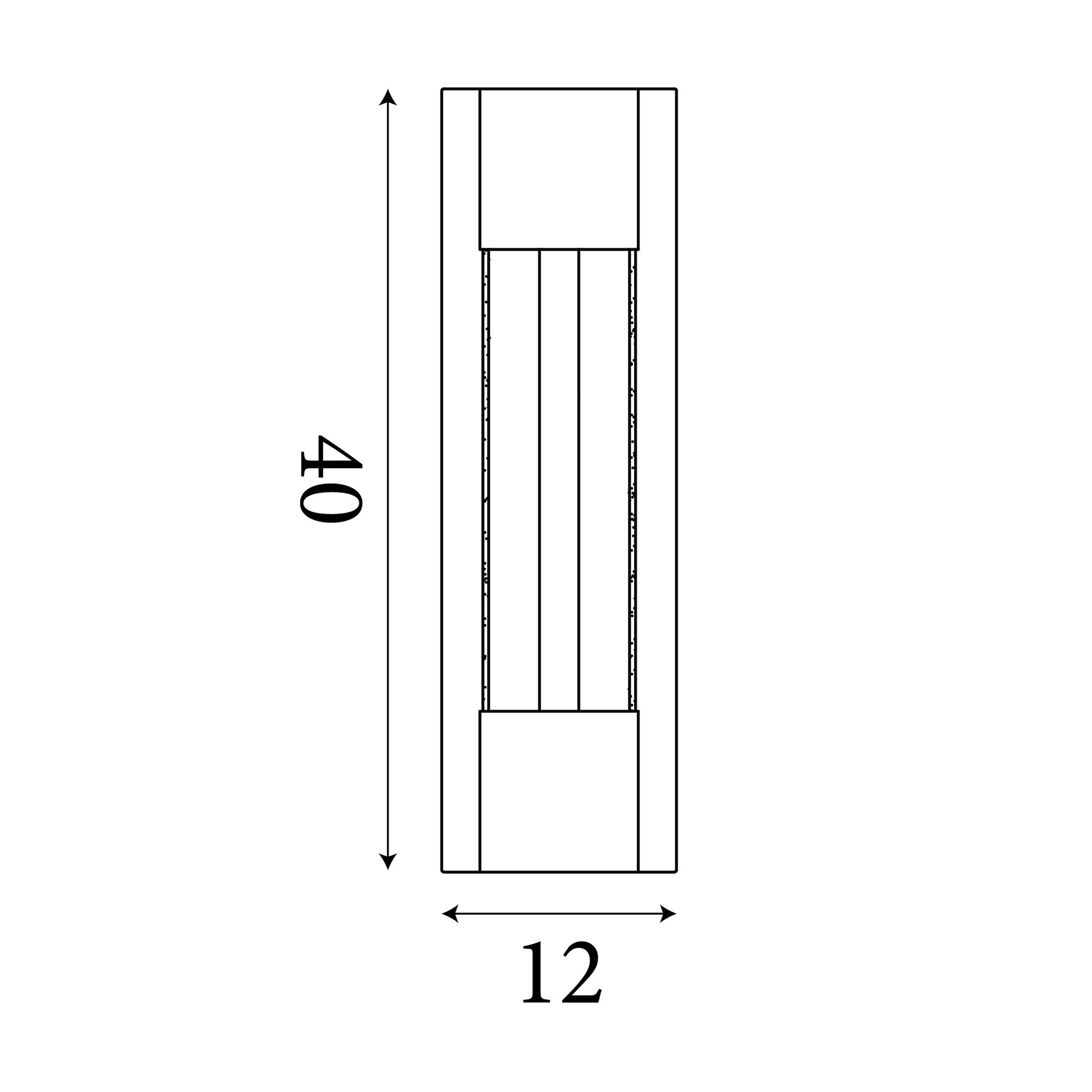 Line drawing of the Sacramento 40cm outdoor wall light showing dimensions of 40cm height and 12cm width