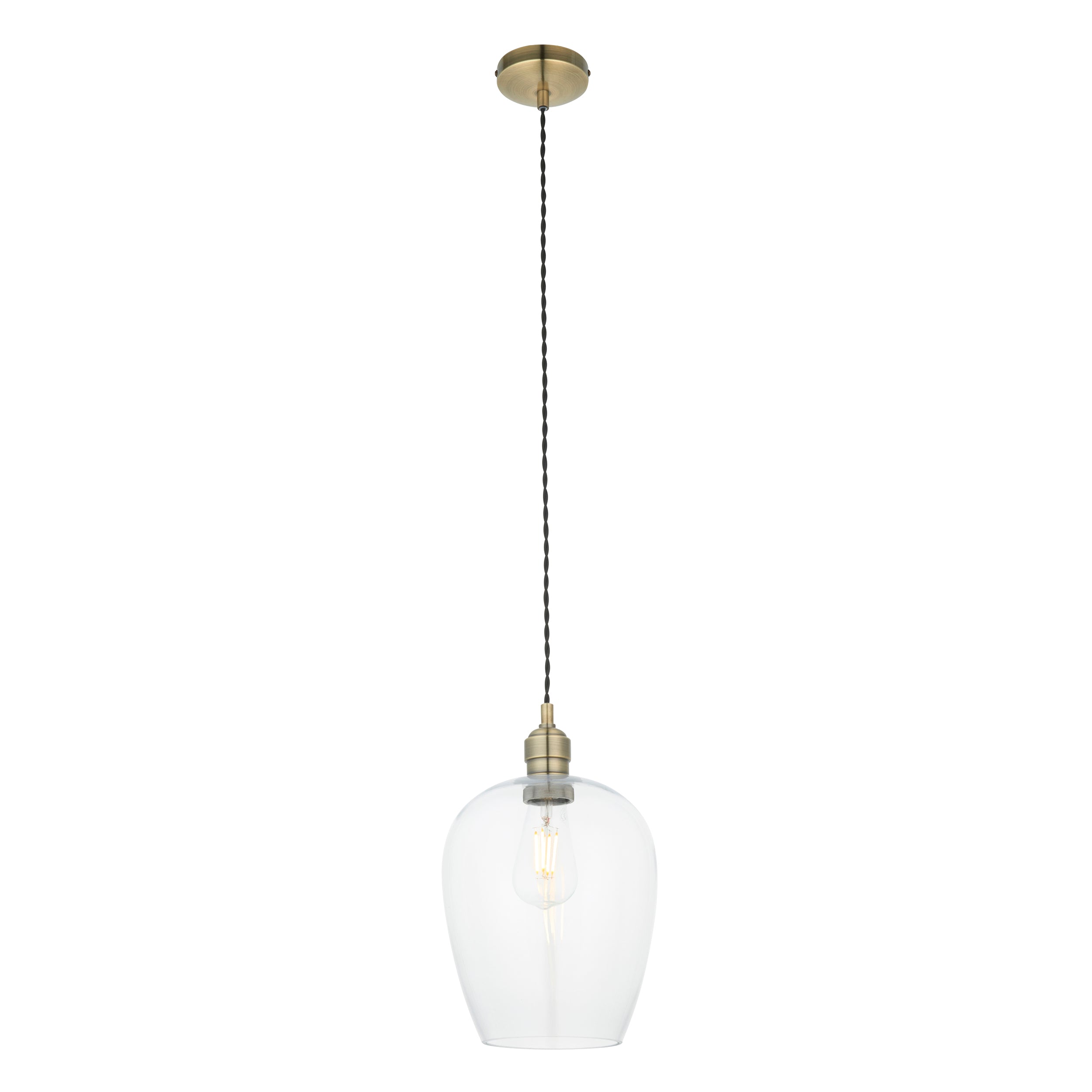 Utopia Walton Single Light Ceiling Pendant - Antique Brass & Clear Glass