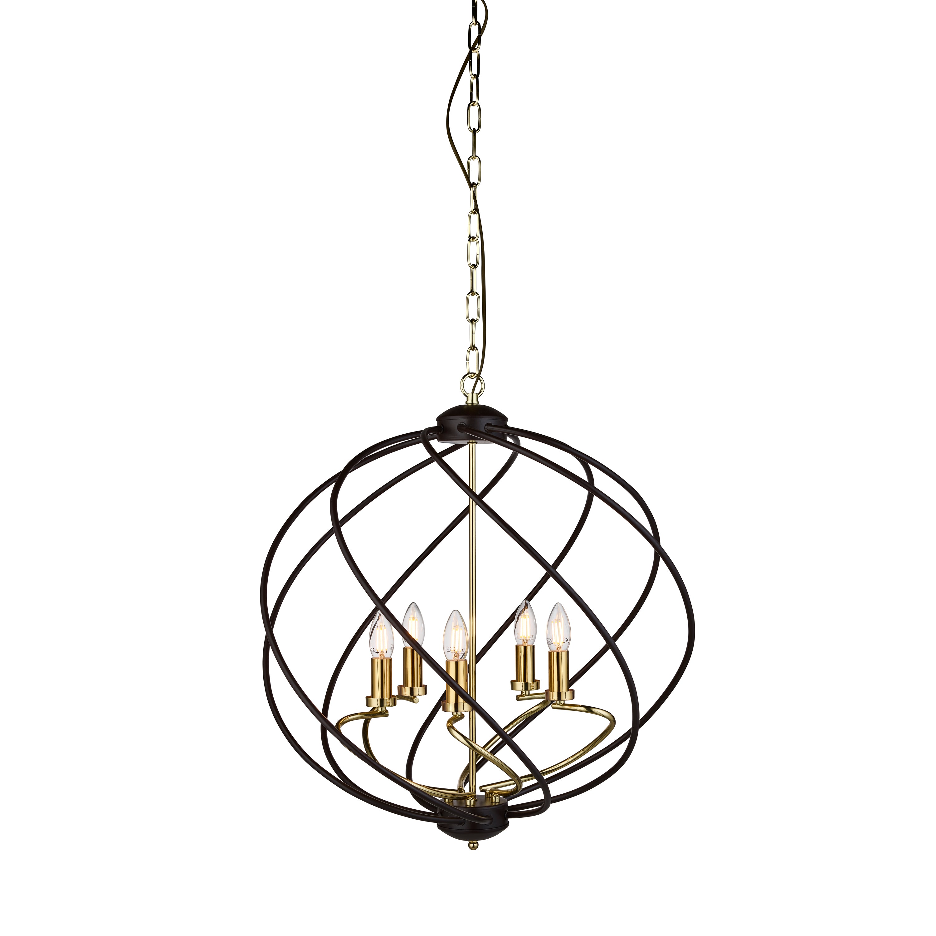 Searchlight Field 5 Light Pendant, Black/Gold