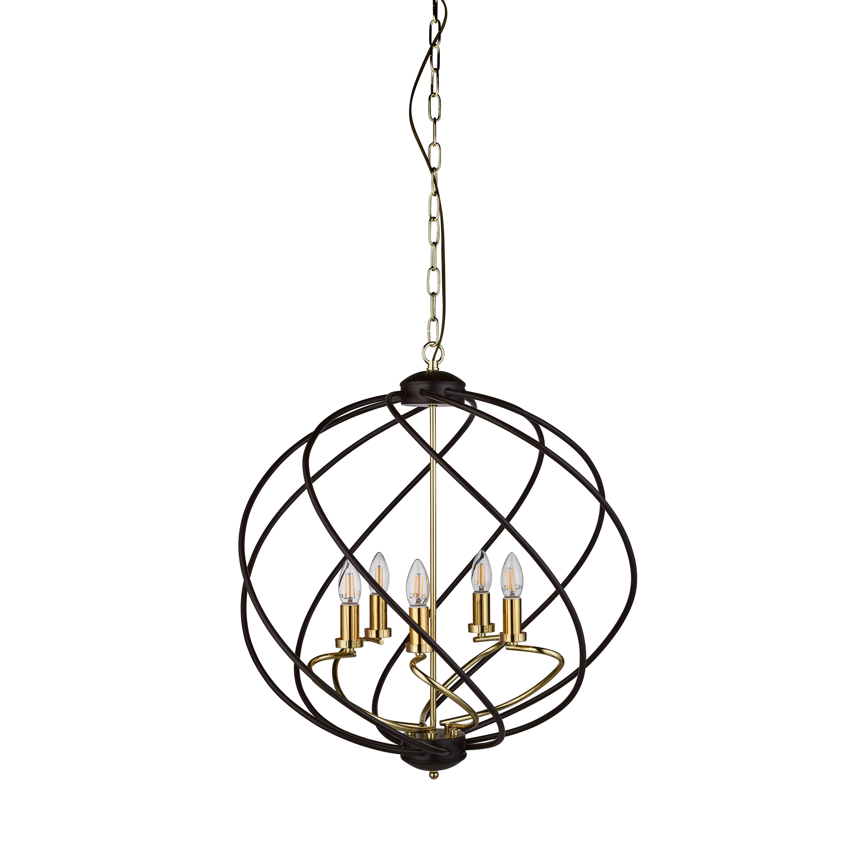 Searchlight Field 5 Light Pendant, Black/Gold