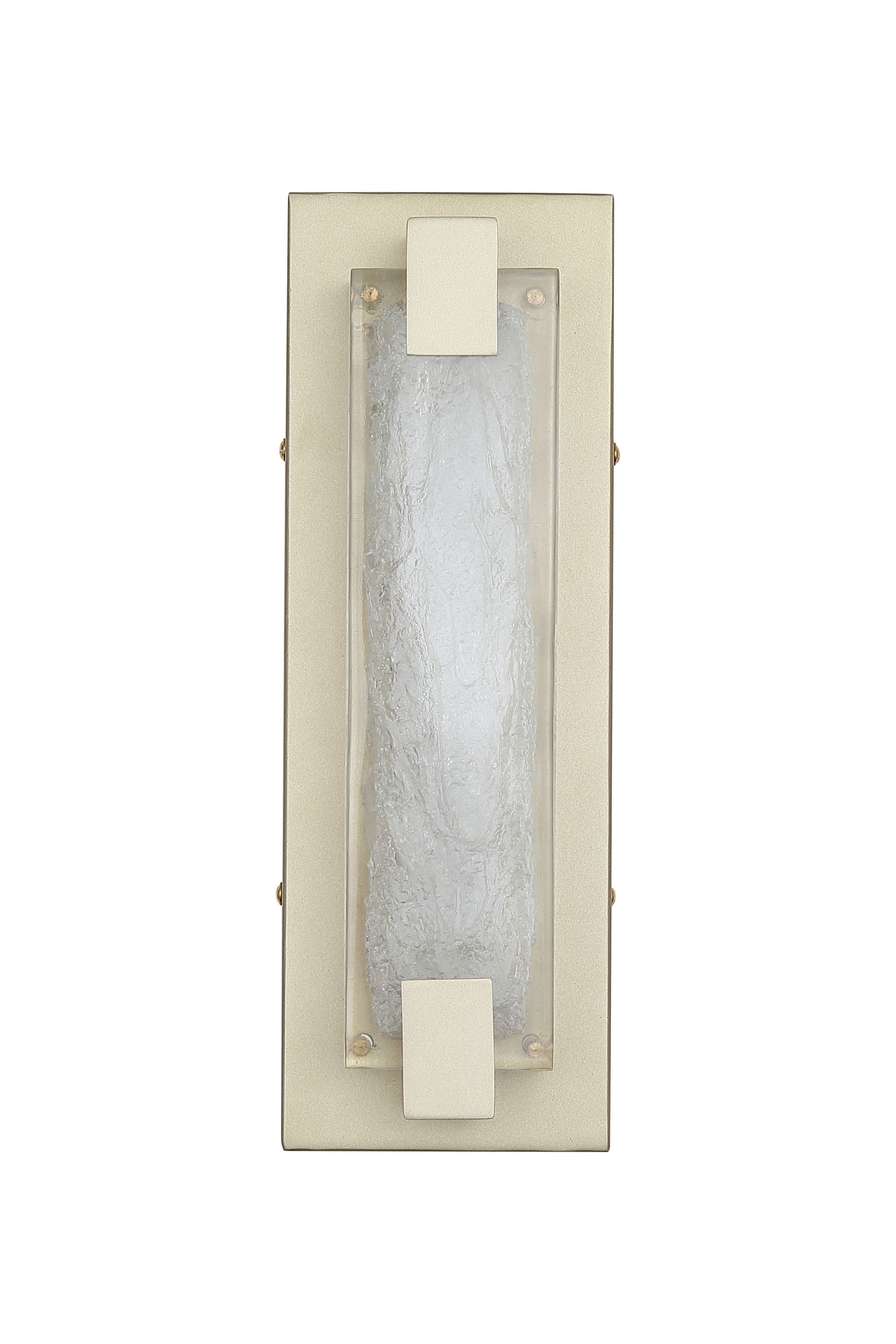 Searchlight Anchor LED wall light in gold, alternate front on studio shot showing the frozen textured panel glowing within the gold frame