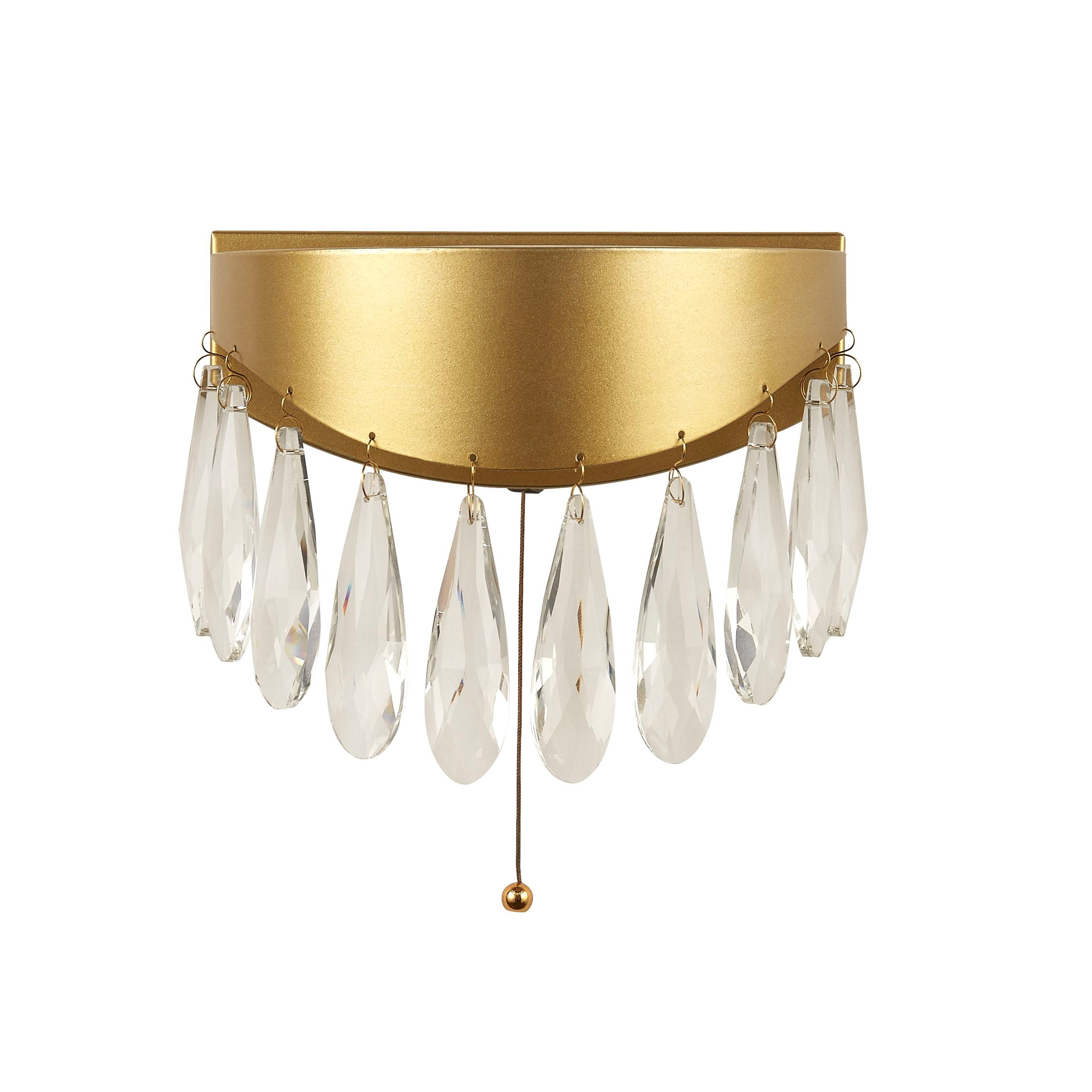Jewel 2 light wall light in gold with crystal pear drops, view 2