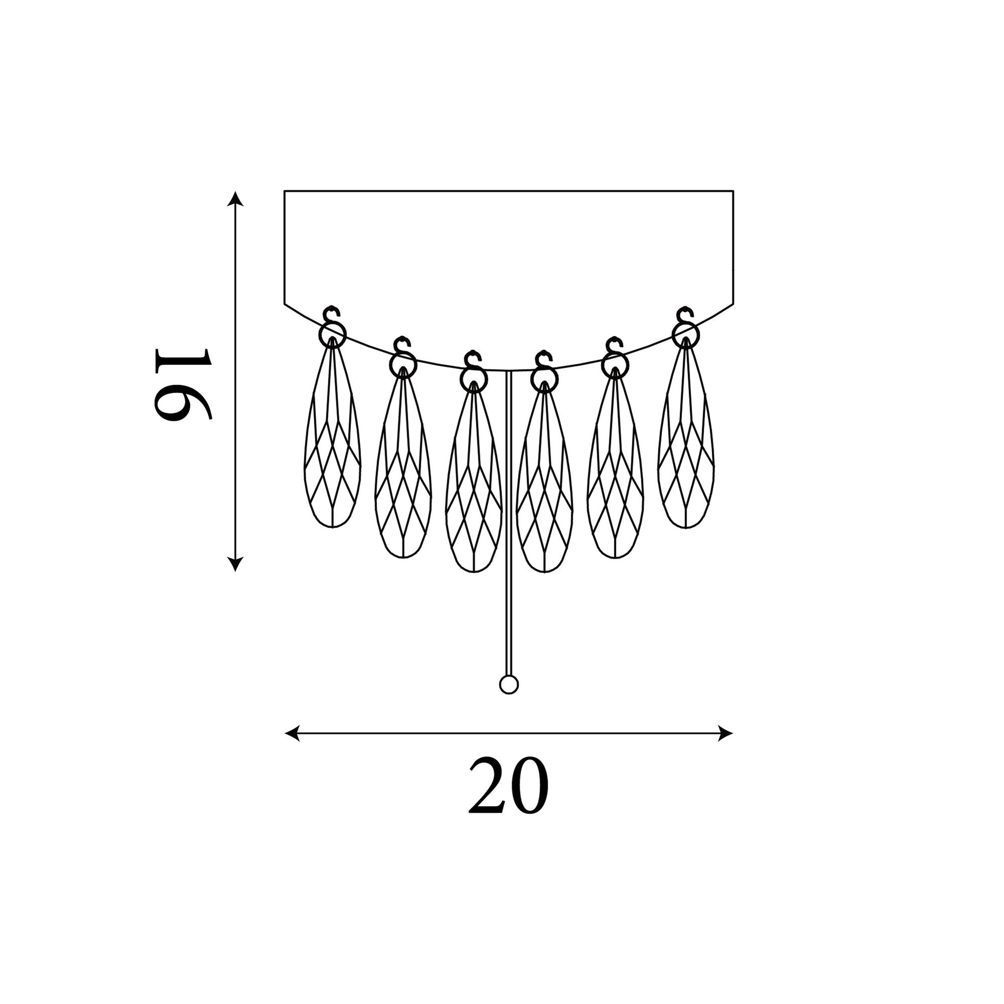 Dimension diagram of the Jewel wall light, 16cm high and 20cm wide