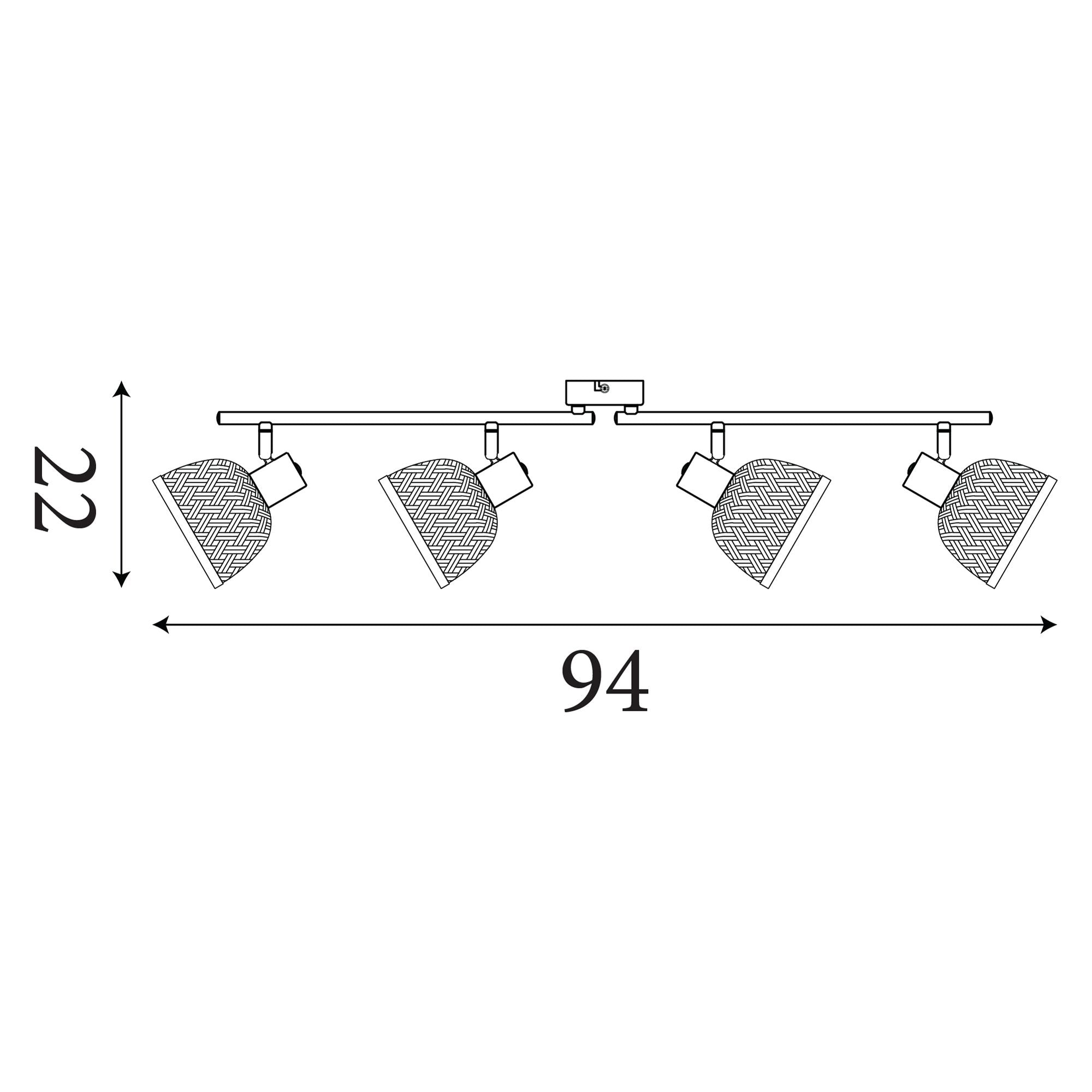 Line drawing of the Lance 4 light spotlight bar showing a 94cm length and 22cm height