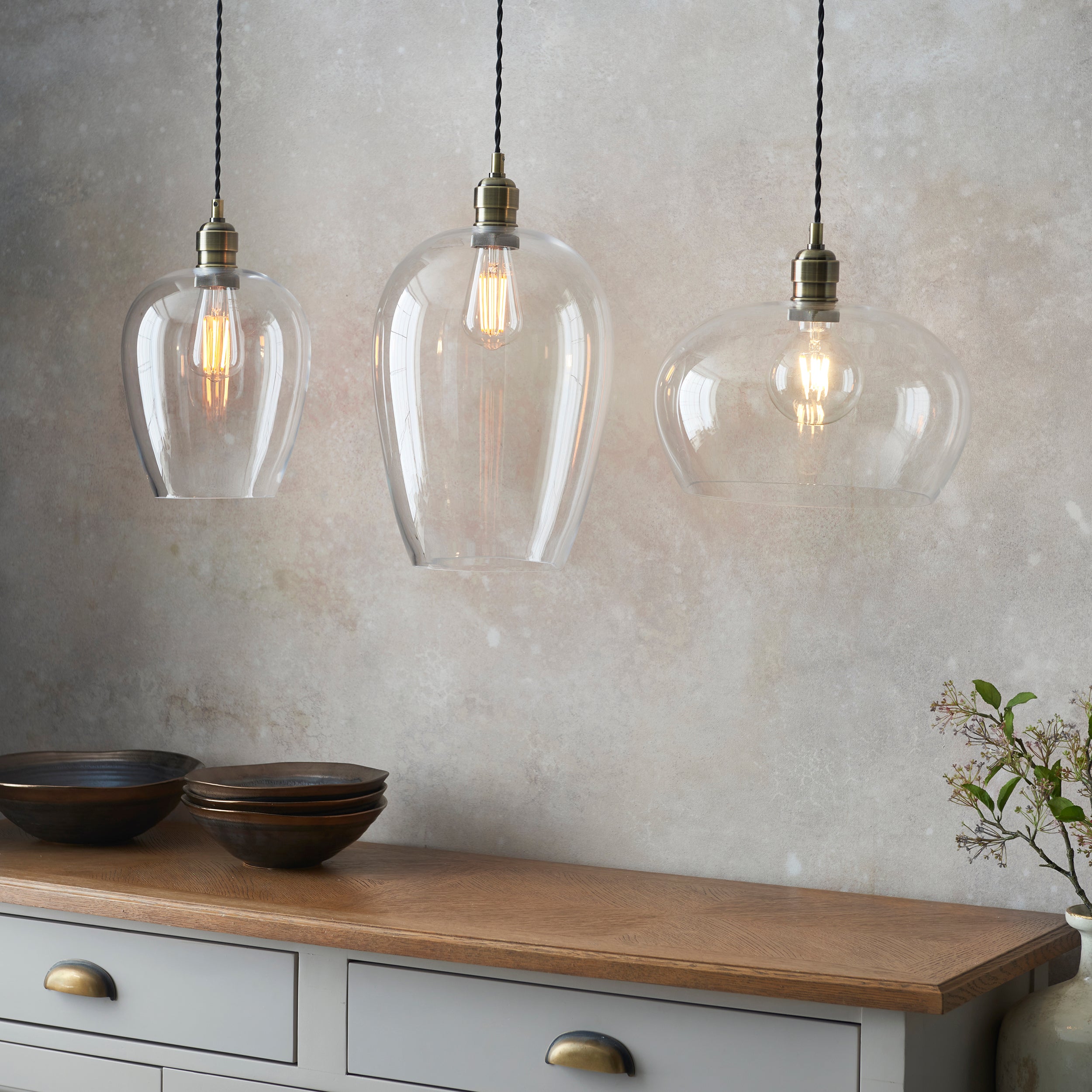 Utopia Walton Medium Ceiling Pendant - Antique Brass & Clear Glass