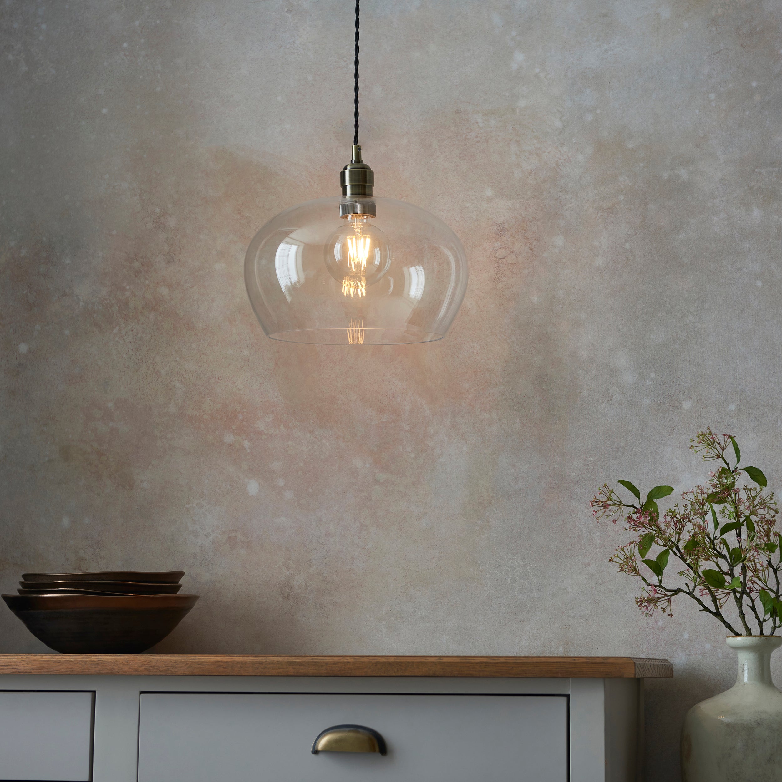 Utopia Walton Medium Ceiling Pendant - Antique Brass & Clear Glass