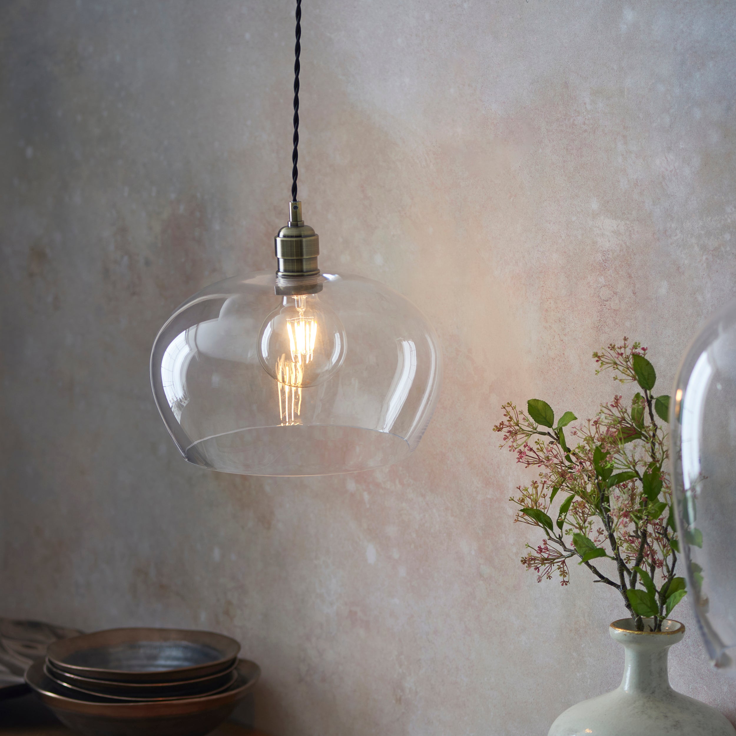 Utopia Walton Medium Ceiling Pendant - Antique Brass & Clear Glass