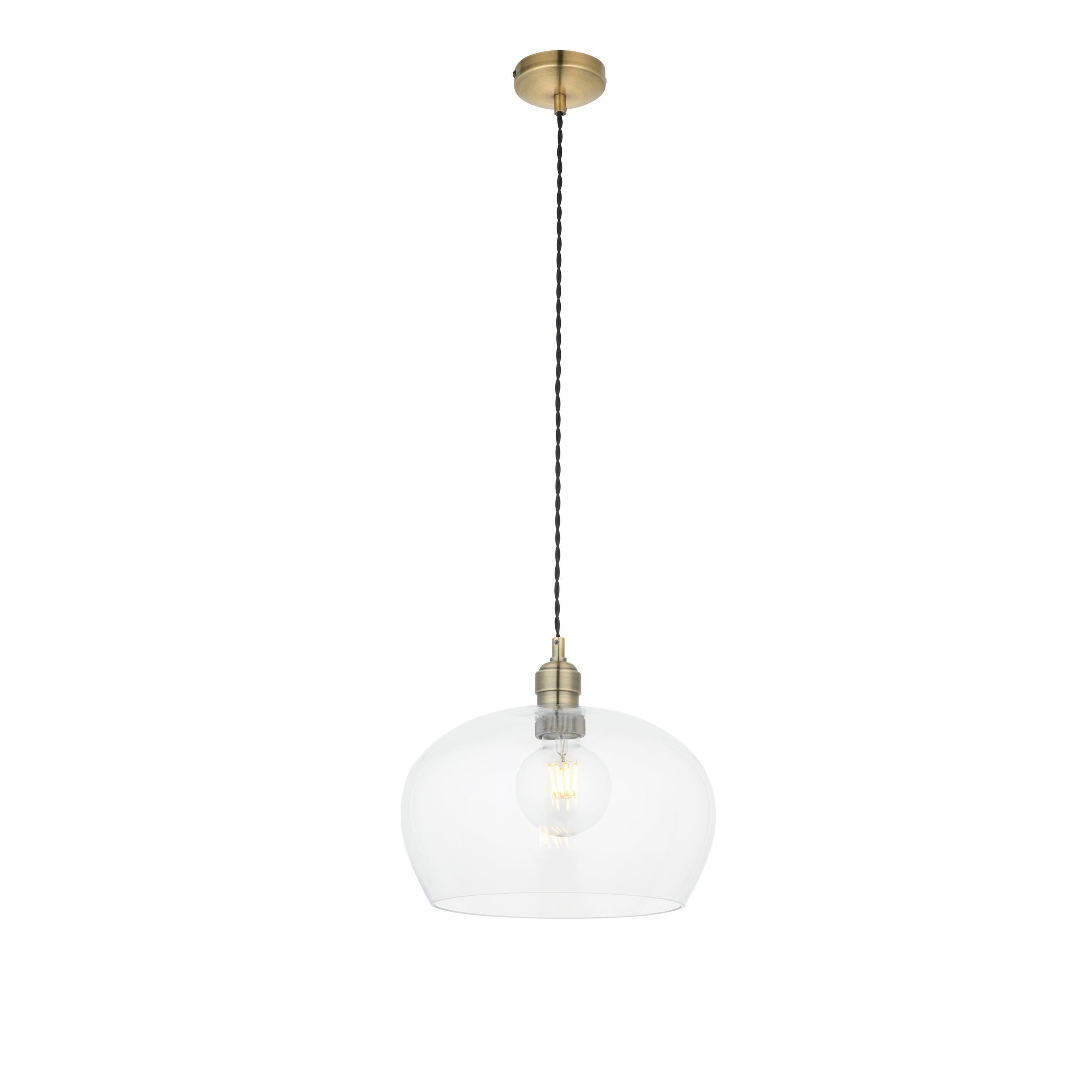 Utopia Walton Medium Ceiling Pendant - Antique Brass & Clear Glass
