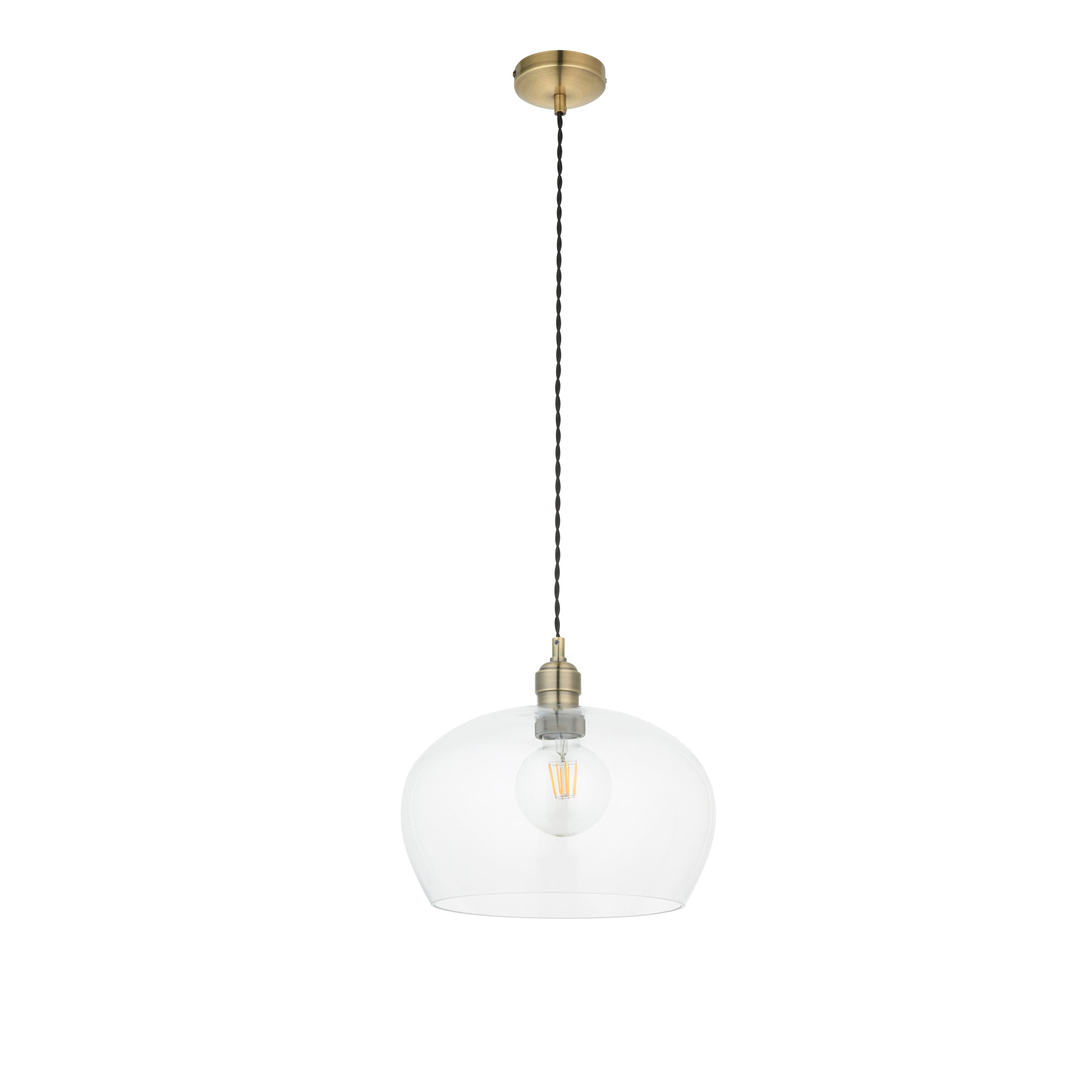 Utopia Walton Medium Ceiling Pendant - Antique Brass & Clear Glass