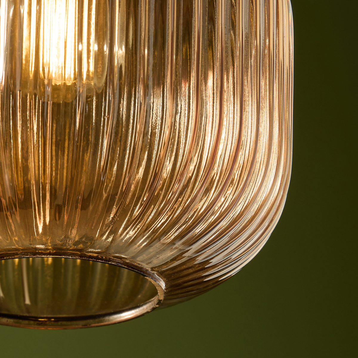 MADE.COM Briz Glass Easy Fit Shade in Ribbed Amber Glass with Brass Cap