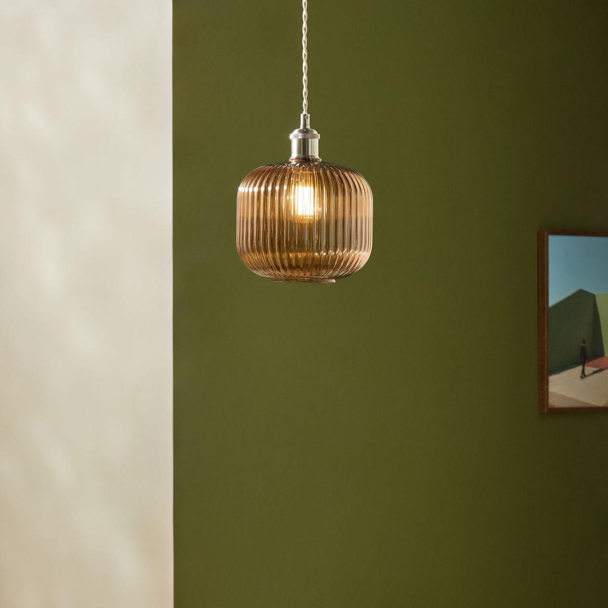 MADE.COM Briz Glass Easy Fit Shade in Ribbed Amber Glass with Brass Cap