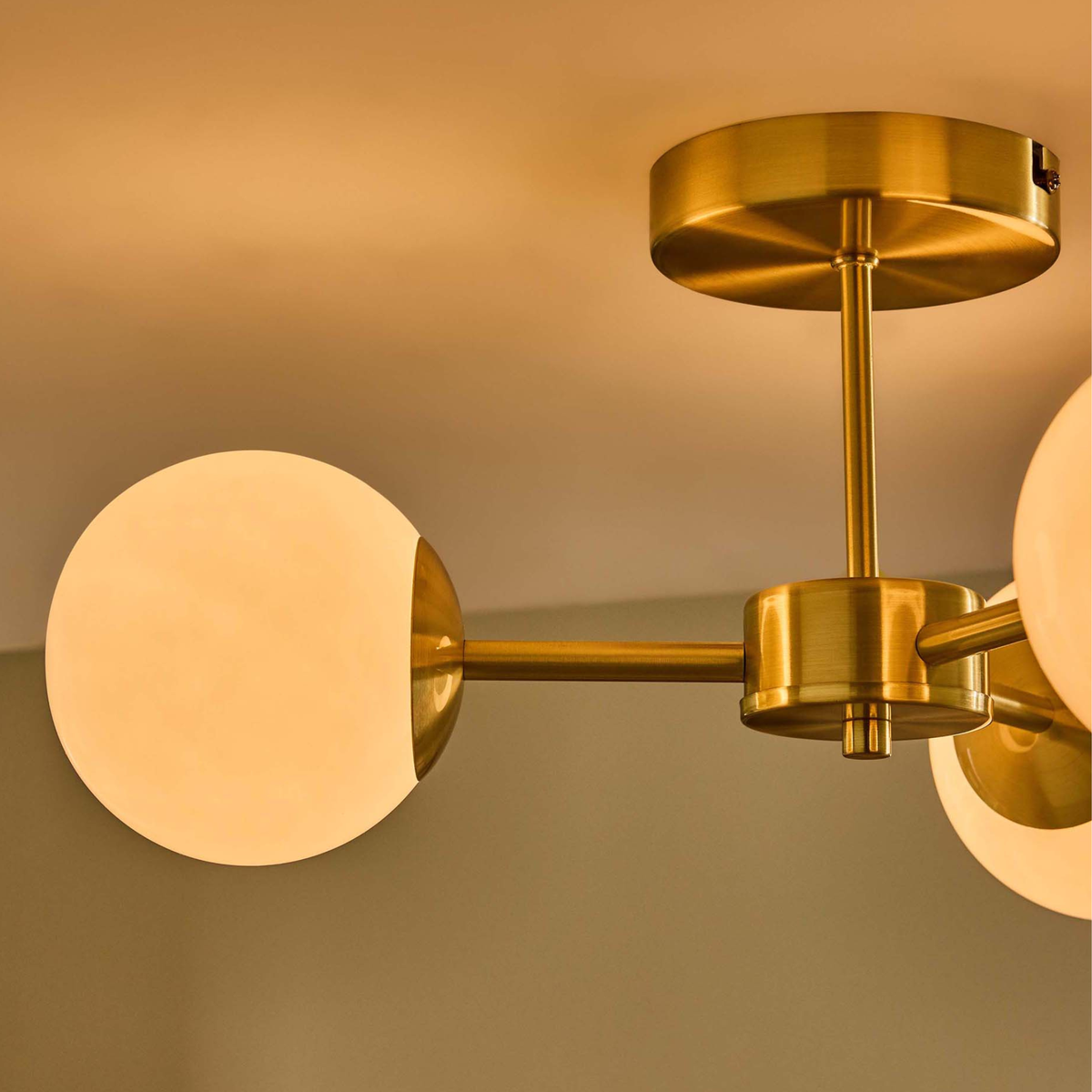 MADE.COM Globe 3 Light Flush Ceiling Light - Brass & Opal