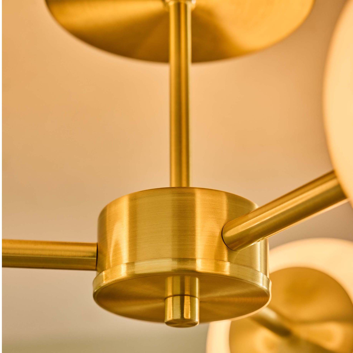 MADE.COM Globe 3 Light Flush Ceiling Light in Brushed Brass with Opal Glass Globes