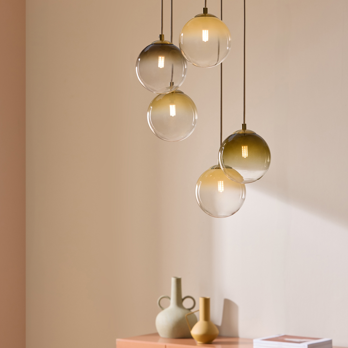 MADE.COM Globe 5 Light Ceiling Light - Brass & Green Ombre