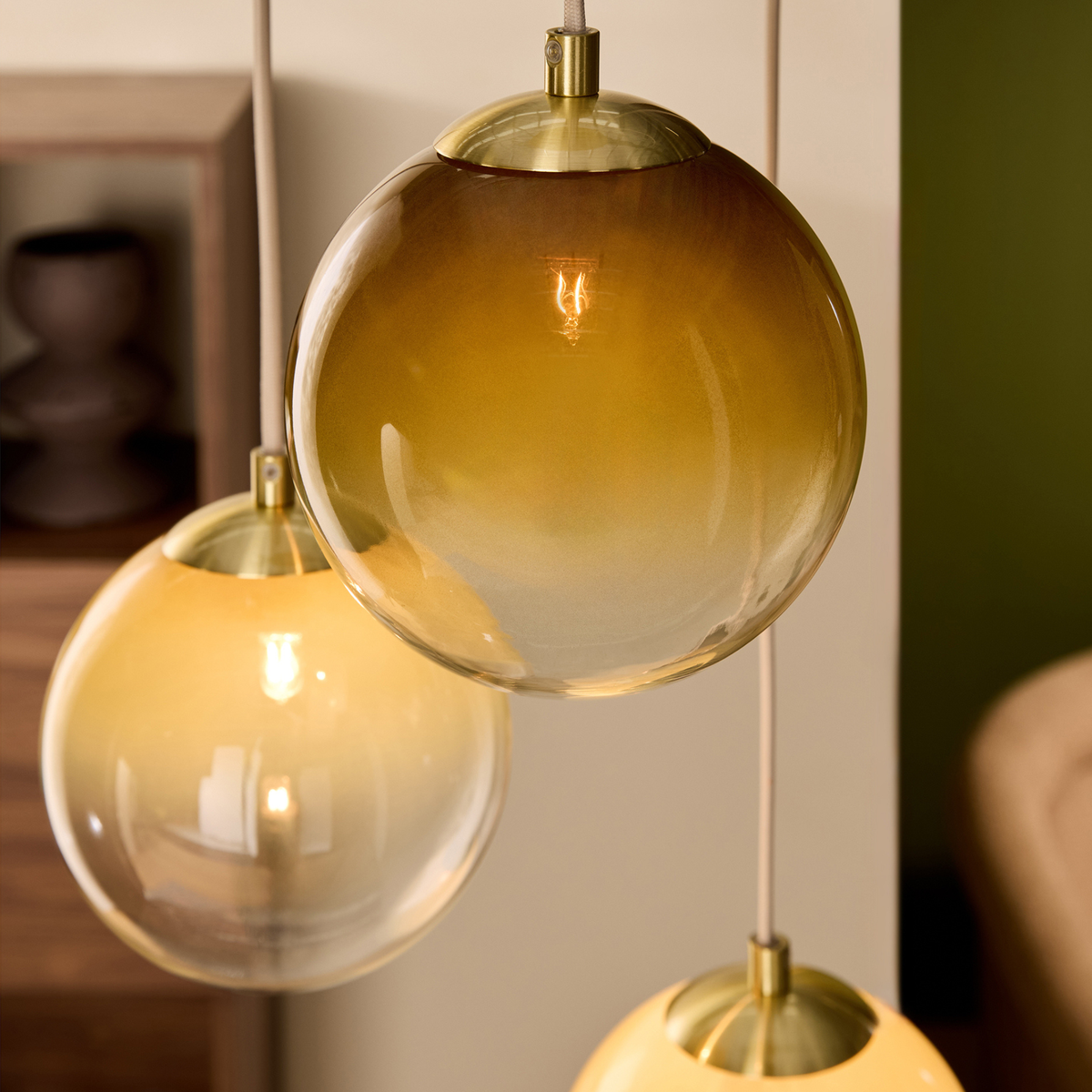 MADE.COM Globe 3 Light Ceiling Light - Brass & Green Ombre