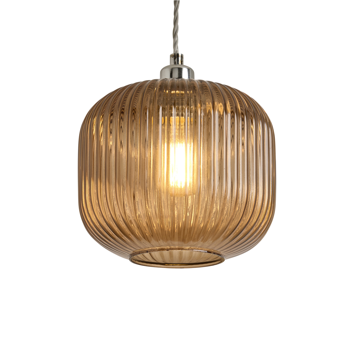 MADE.COM Briz Glass Easy Fit Shade in Ribbed Amber Glass with Brass Cap