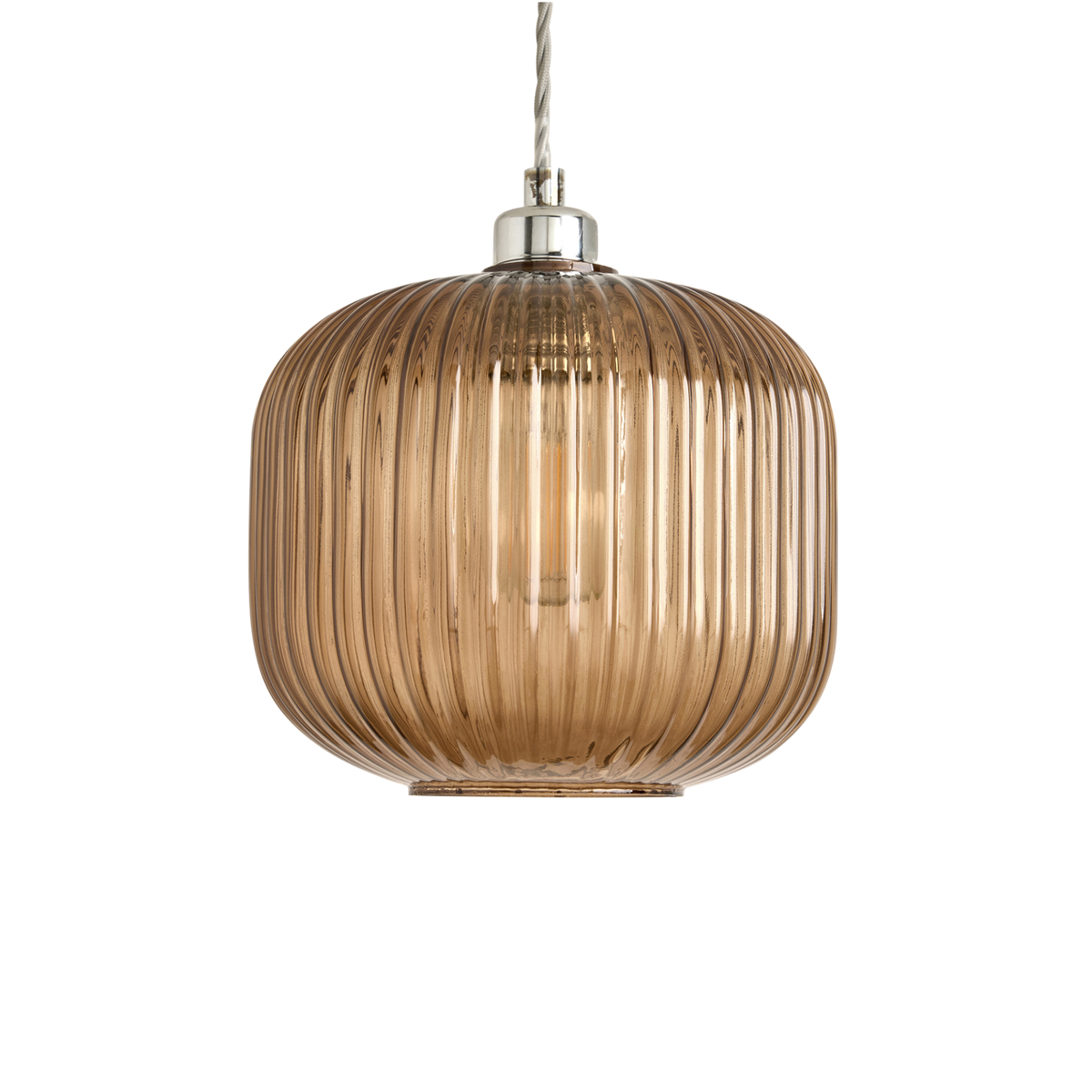 MADE.COM Briz Glass Easy Fit Shade in Ribbed Amber Glass with Brass Cap